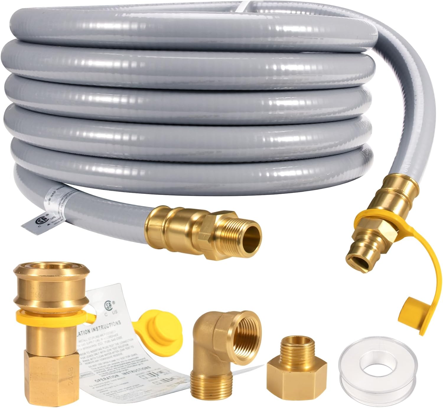 （30FT)3/4 inch ID Natural Gas Hose, Available in 24FT/30FT, Ideal for Generators, Grills, Patio Heaters & More with Quick Connect, 90° Elbow & 3/4