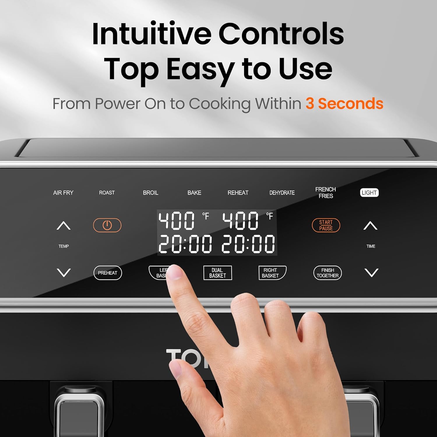 Topzee 8QT Dual Basket Air Fryer – Large 8-Quart Air Fryer with Independent Temperature Control, 8 Preset Functions, Match & Finish Together Mode, Clear Viewing Windows, Black