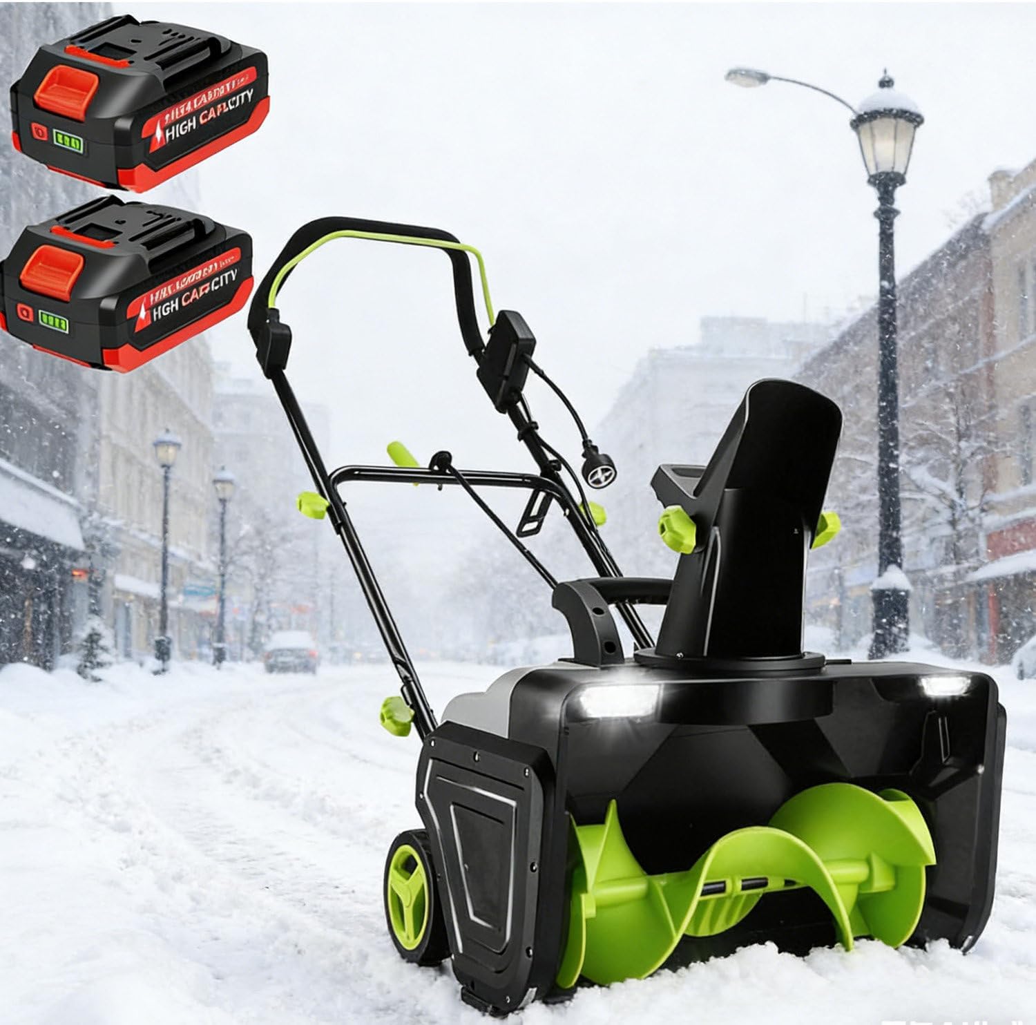 40V Cordless Snow Blower, 20-Inch Brushless Electric Snow Thrower, Spiral Blade, Adjustable Chute for Deep Snow on Driveways/Residential Areas