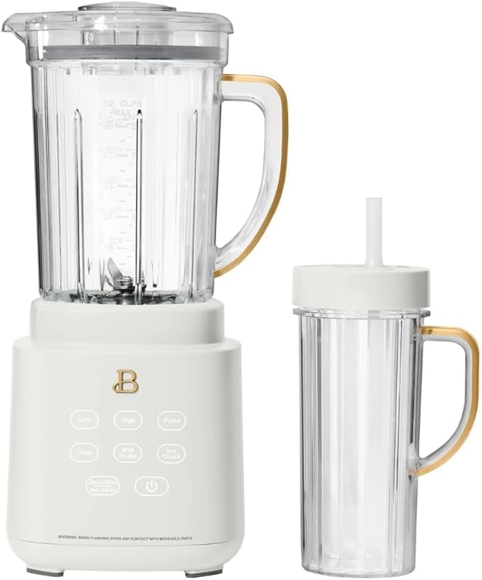 Beautifful PowerExact Blender System with PrecisionSense Technology, 700W Motor, 50oz Tritan Jar, 20oz Personal Cup, Stainless Steel Blades (White Icing)