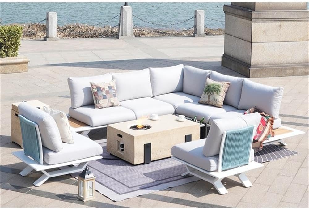 Direct Wicker Patio White Aluminum 7-Person Outdoor Seating Group with Fire Pits