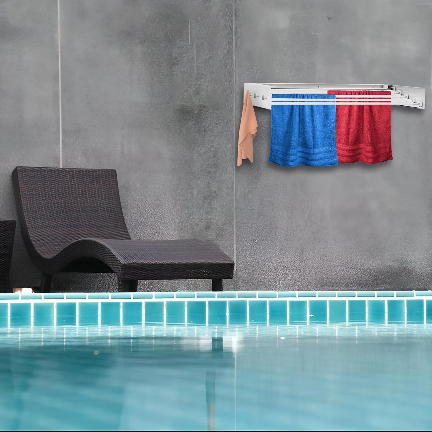 Wall Mounted Drying Racks for Laundry (31.5 Inches Wide) – Retractable Clothes Drying Rack Wall Mounted with Carbon Steel Panel 6 Knobs & 5 Aluminium rods, Wall Drying Rack with Screws (White)