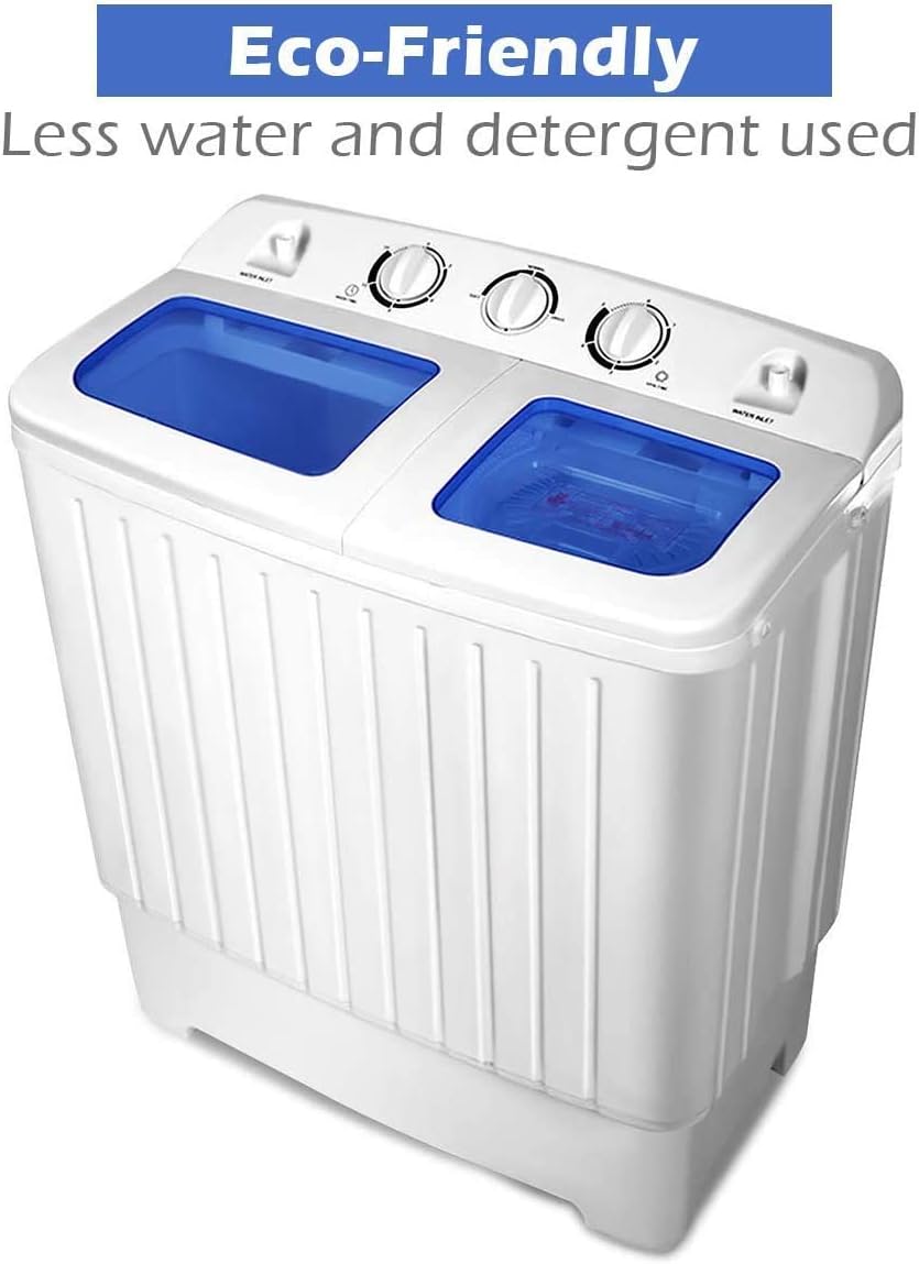 Portable Mini Compact Twin Tub Washing Machine 17.6lbs Washer Spain Spinner Portable Washing Machine, Blue+ White