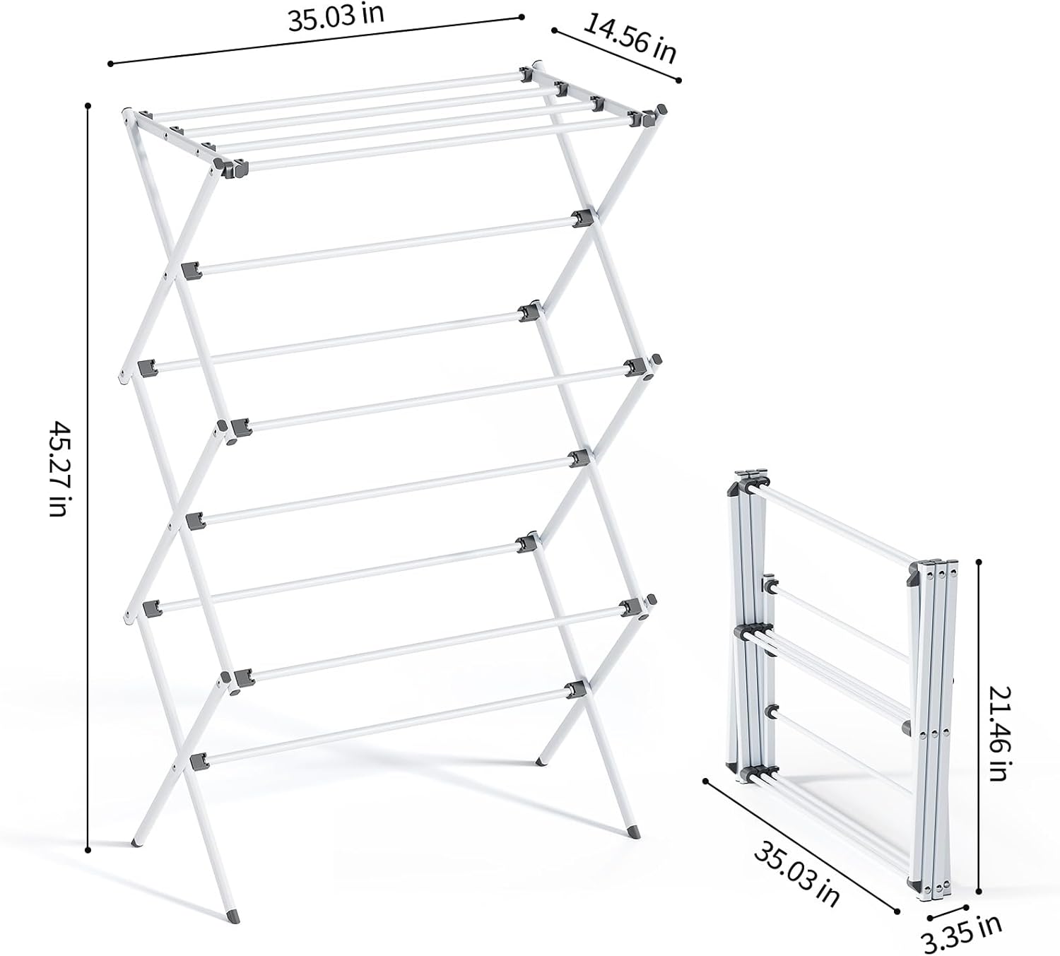 APEXCHASER Clothes Drying Rack Foldable, Laundry Drying Rack 3 Tier, Foldable Metal Clothing Dryer for Cloth Towel Shirt, Collapsible Clothe Horse Compact Storage, Clothes Airer Indoor Outdoor, White