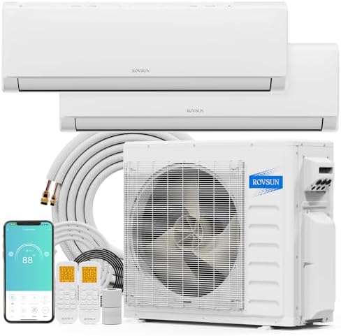 ROVSUN 28000 BTU Dual Zone WIFI Mini Split AC/Heating System, 20 SEER2 2 Zone 18000 + 18000 BTU Ductless Split Air Conditioner with Pre-Charged Condenser, Heat Pump & 25Ft Copper Line Set, 208-230V