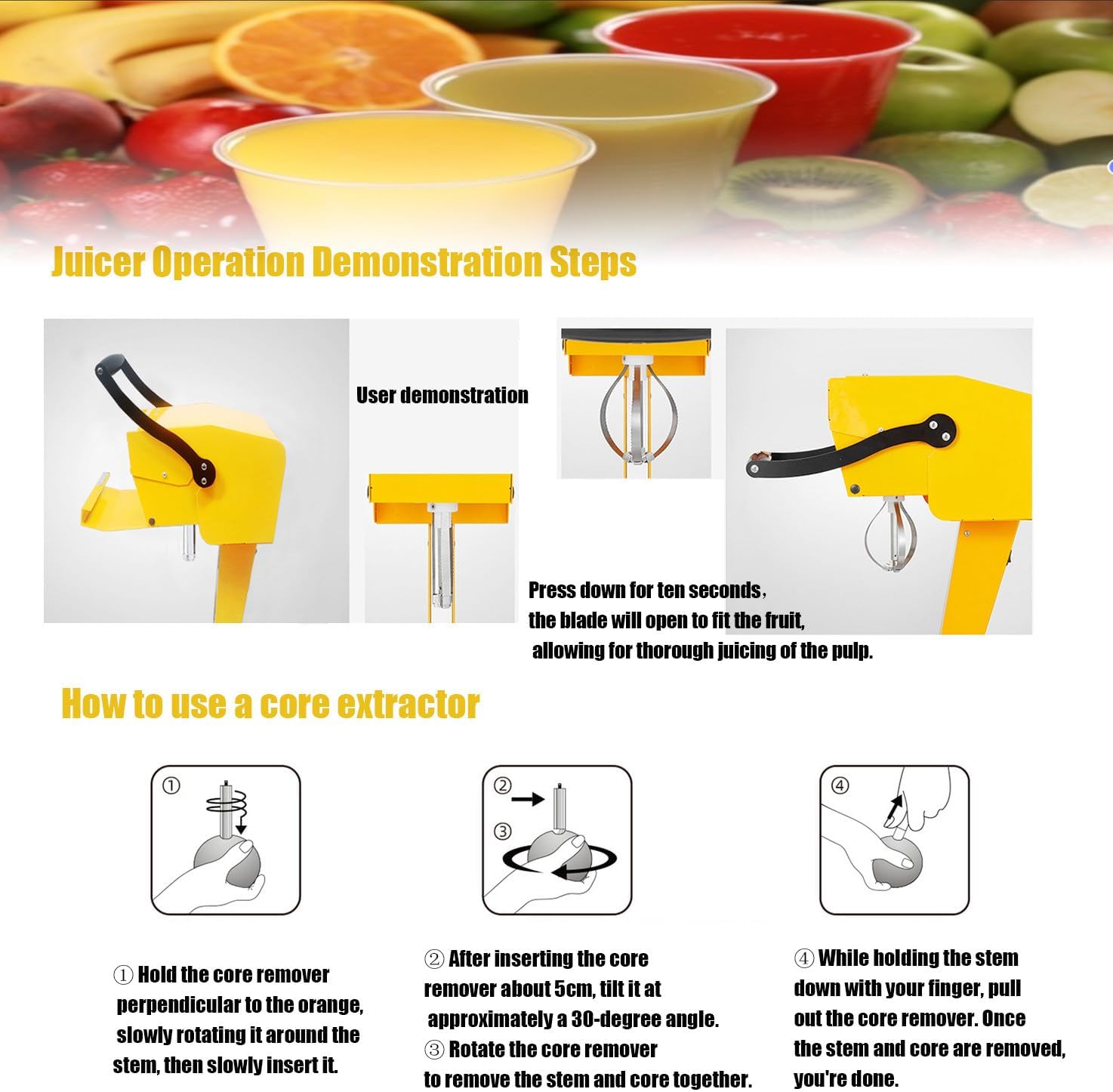 Fresh juicer,Electric Citrus Juicer,72W Commercial Orange Juice Squeezer for Oranges, Lemons, and Limes,Easy to Clean, Countertop Small Kitchen Appliance,10S Fast Juicer