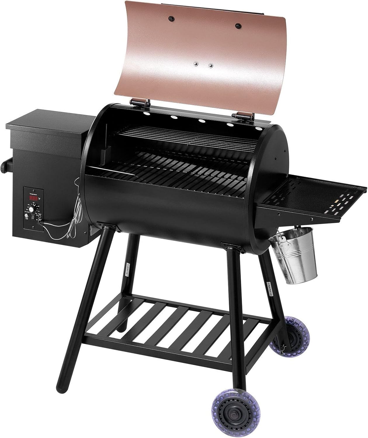 Wood Pellet Grill Smoker - 8-in-1 Outdoor BBQ Grill with Digital Controller & Meat Probe - 456 sq in Electric Grill and Smoker, 500°F Max Temperature, Black