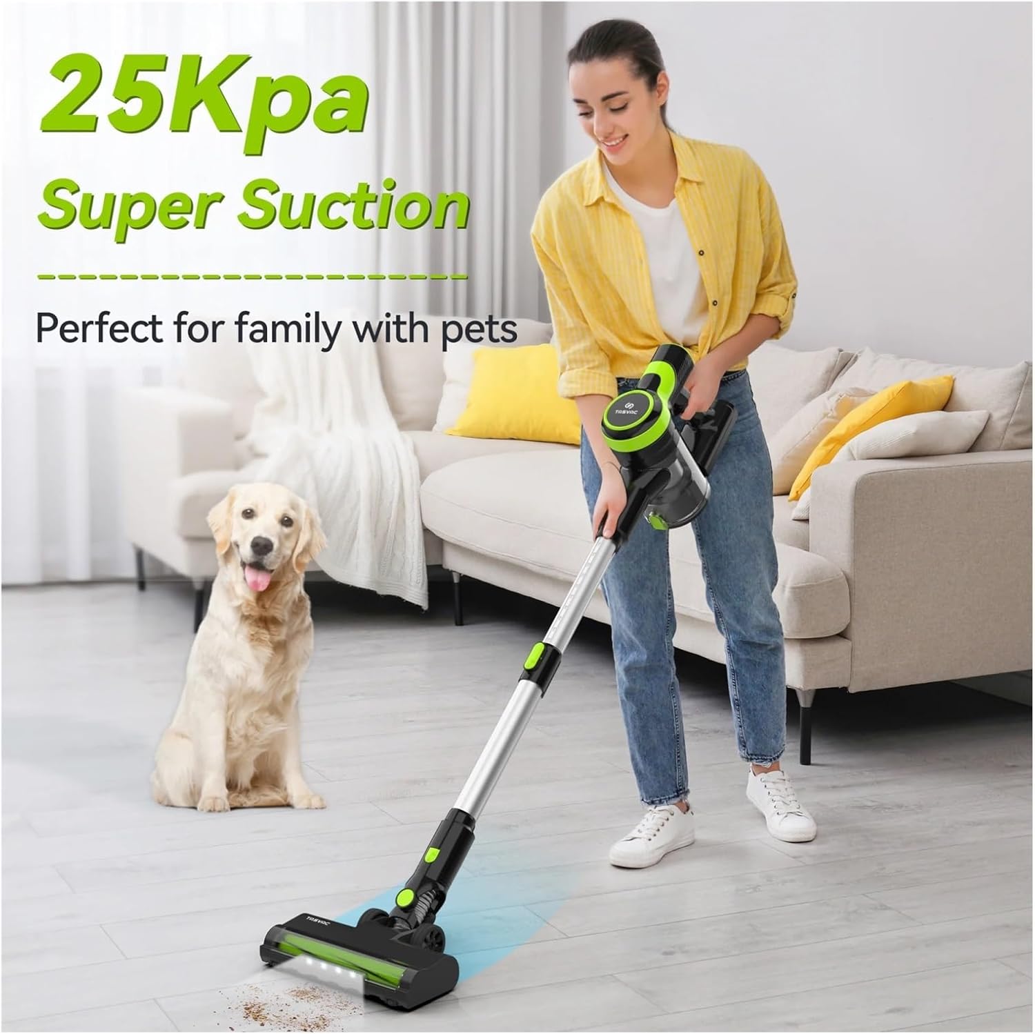 Compatible With TASVAC V60 Cordless Vacuum Cleaner, Upgraded 6-in-1 Handheld Stick Vacuum, Flexible Brush Head With LED Light, 25KPa Suction For Carpet Pet Hair Home Cleaning