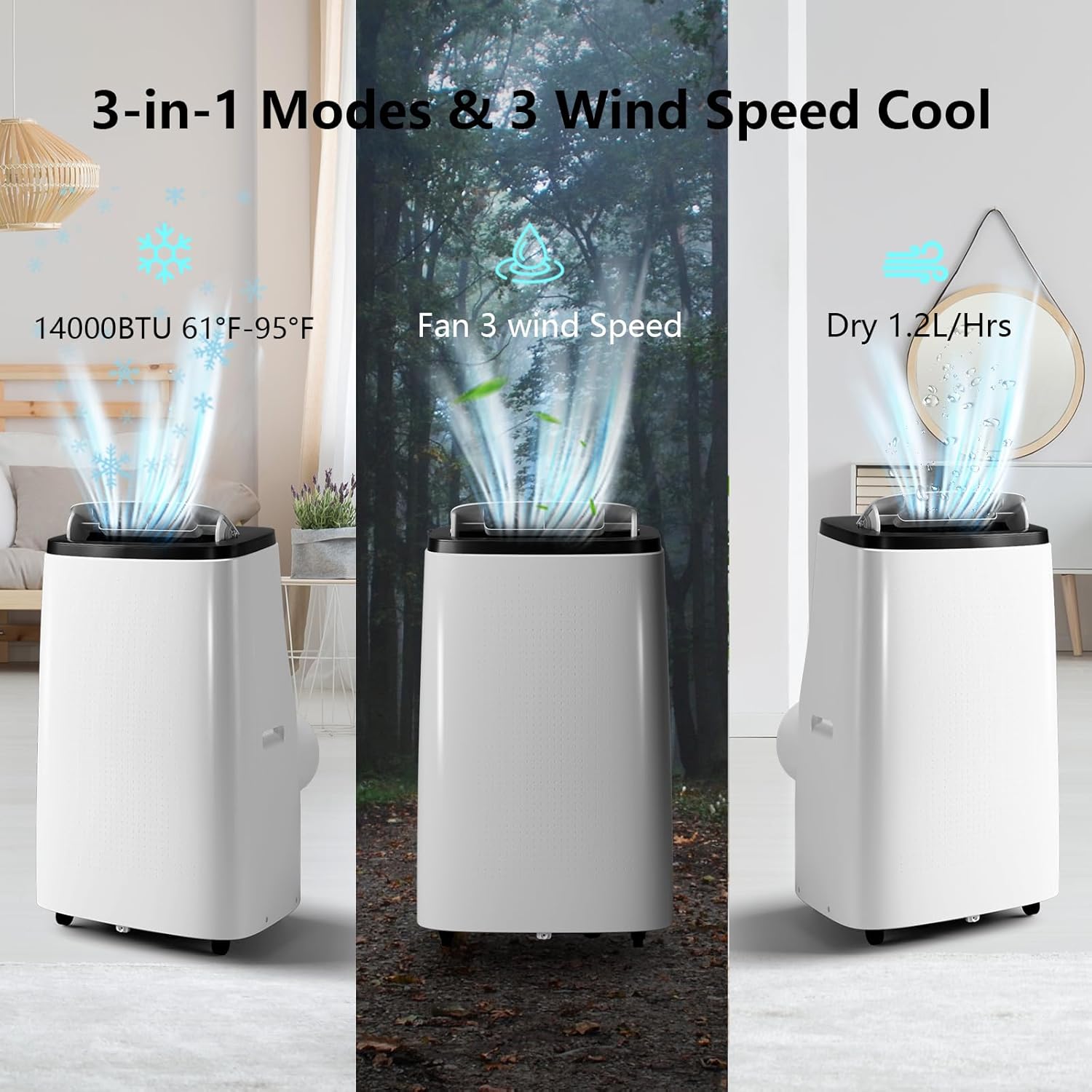 14000Btu Portable Air Conditioner with Remote Control, Quiet AC Unit with Cool, Dehumidifier & Fan Mode Room Cooling Up to 700 sq ft, 24 Hour Timer, Window Installation Kit for Home