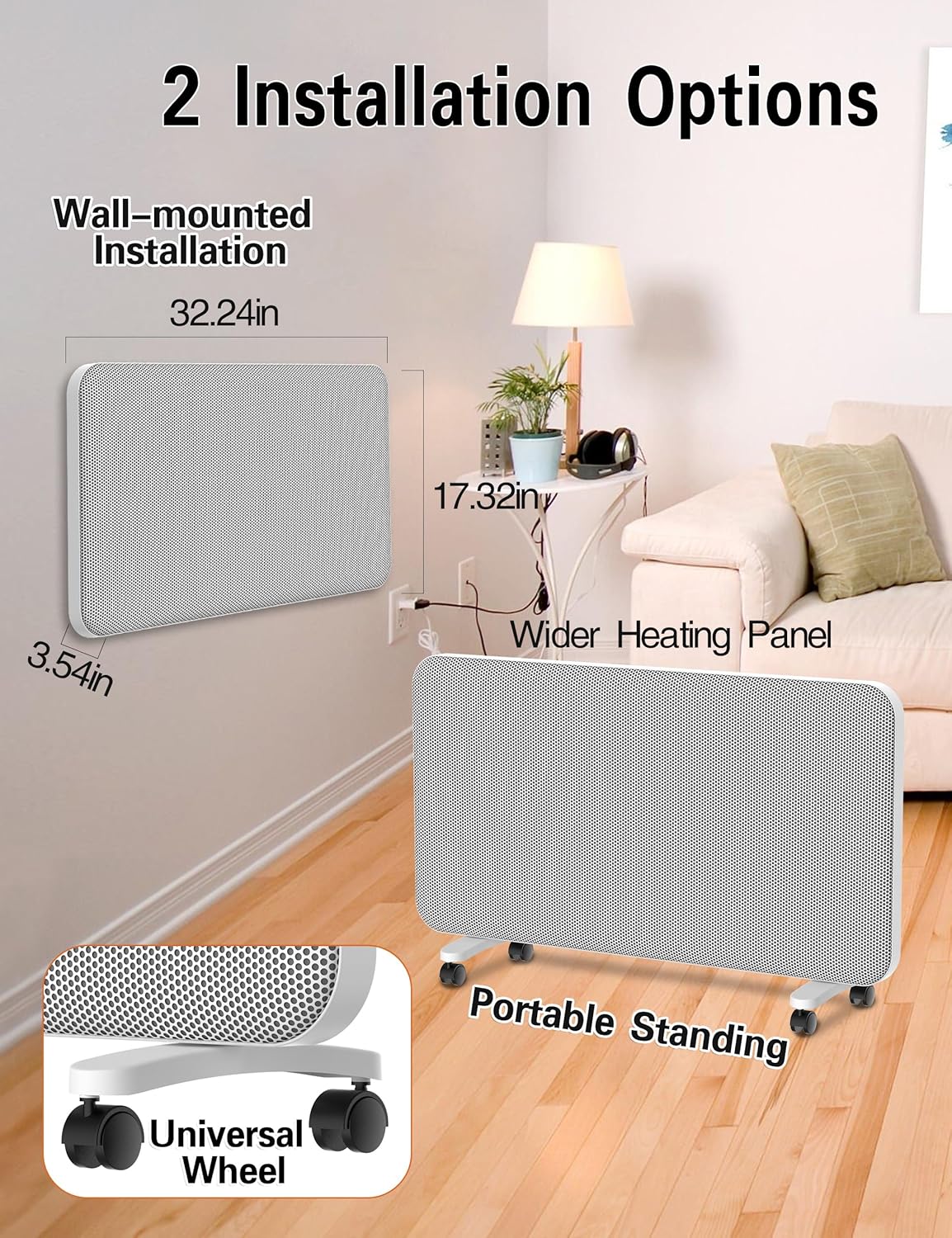 Graphene Convection Panel Infrared Space Heater for Indoor Use Large Room, 1500W Heater with Thermostat, Portable Stand Wall Mounted, Smart WiFi App Control Energy Saving,Work with Tuya