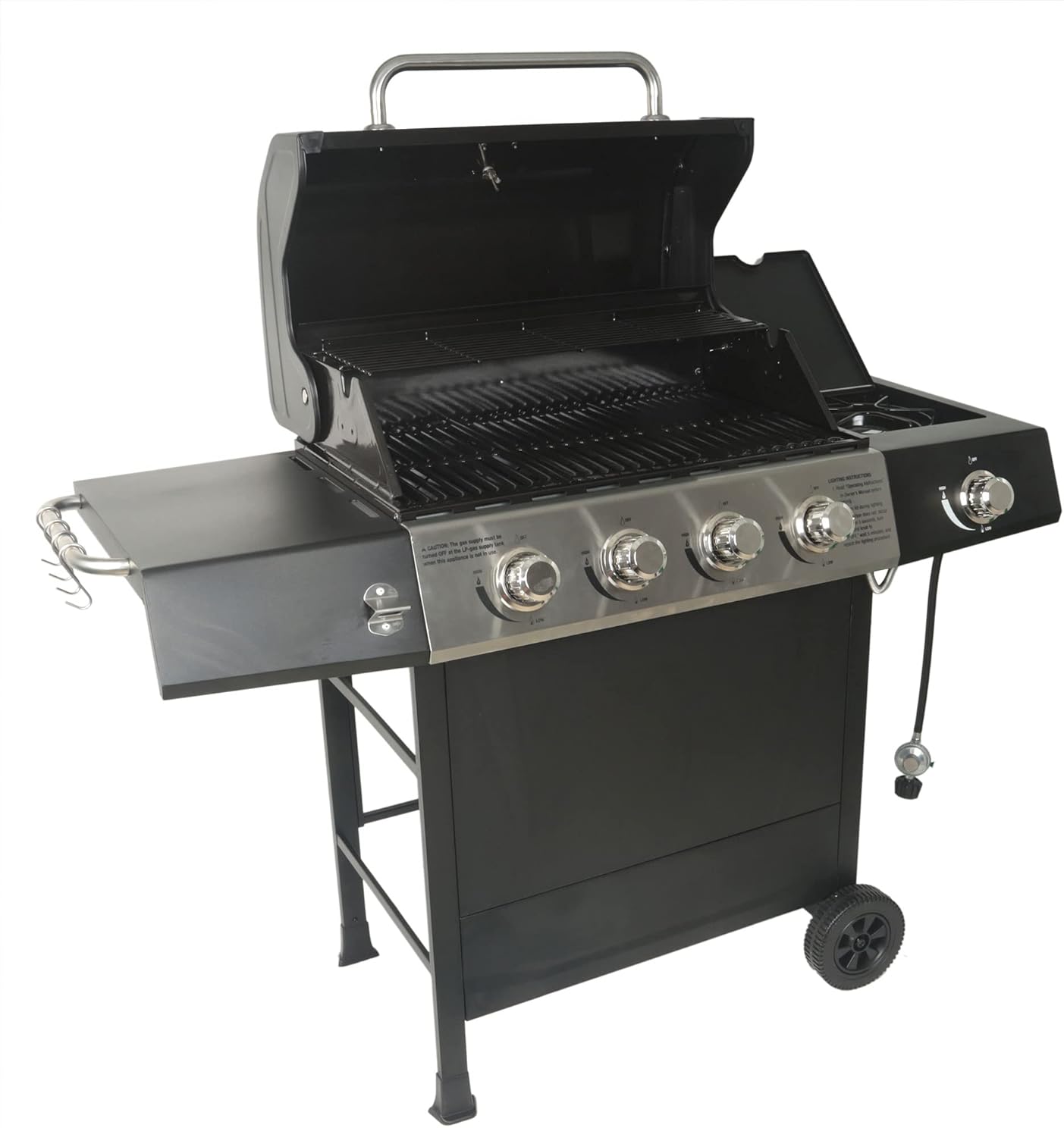 Grill Boss 4 Burner Propane Gas Grill, Portable BBQ w/ Lid, Wheels & Side Shelves, Black - Grilling Accessories and Equipment for Camping, Tailgating, Outdoor Barbecue and Cooking