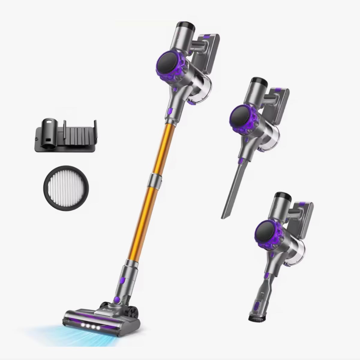 Upgraded 5-in-1 Cordless Vacuum Cleaner, Extra Strong Suction, 30KPA, 2200mAh Battery, Lightweight, HEPA Filter, 55mins Runtime, Vacuum Cleaner for Home, Anti-Tangle, Touchscreen, Carpets, Pet Fur