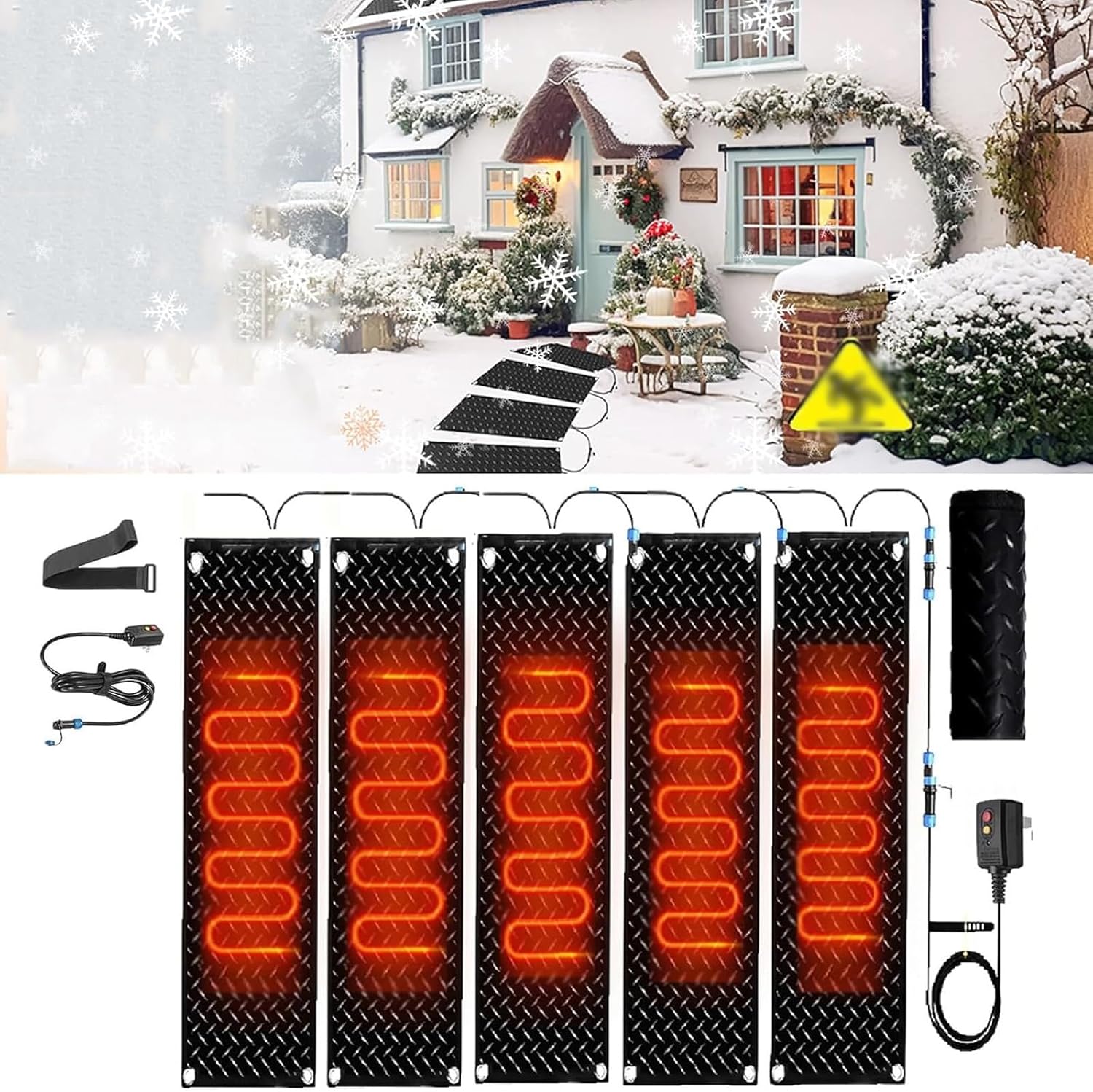 Snow Melting Mat for Outdoor Use - for Stairs, Doorways, and Walkways - 2 in/h Melting Speed with Power Cord(40x120cmx5Pcs)