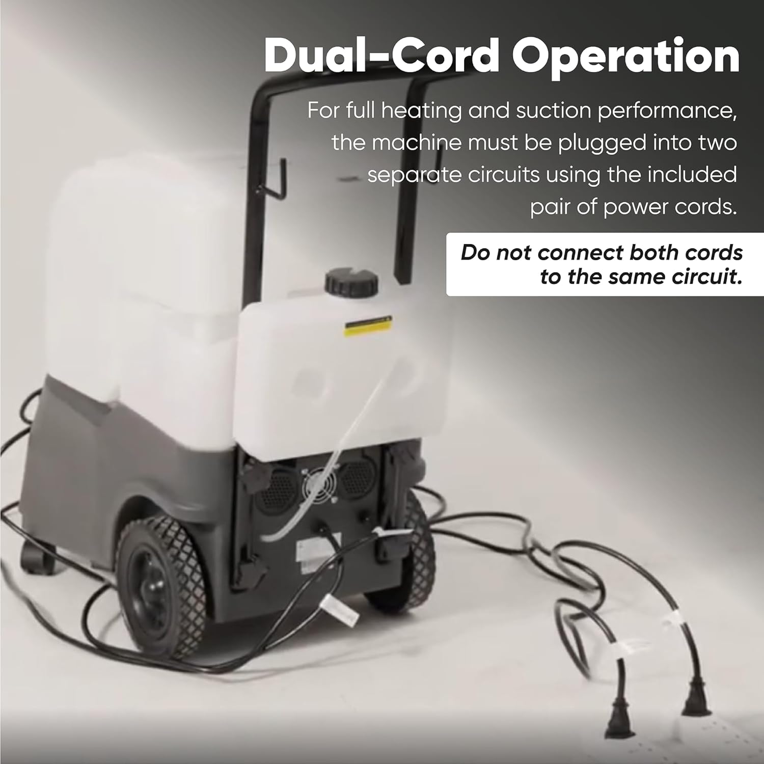 Dapper Commercial Carpet and Upholstery Extractor Cleaning Machine with Steam, Spray-Vacuum, Blower & Mite Remover. 3 Gal Tanks — Designed for Deep Cleaning. Dual Separate Circuit Power Cords