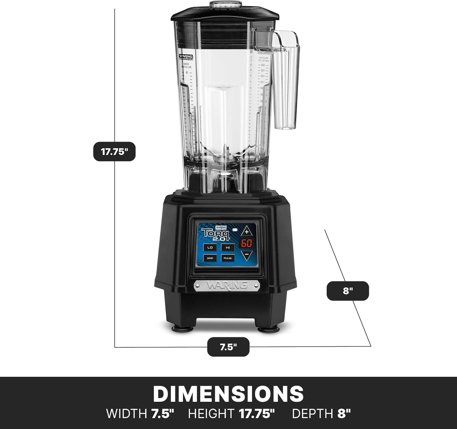 Waring Commercial TBB160 TORQ 2 Horsepower Blender, Electronic Keypad with 60-Second Countdown Timer and a 48 oz. BPA Free Copolyester Container, 120V, 5-15 Phase Plug,Black
