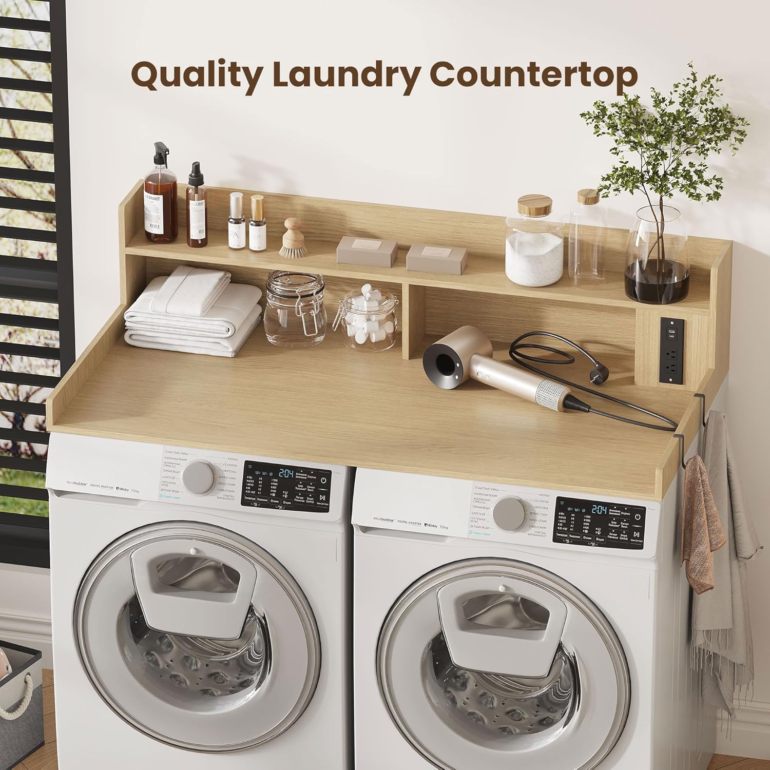 Upgraded 2-Tier Washer and Dryer Countertop with Power Outlet,54