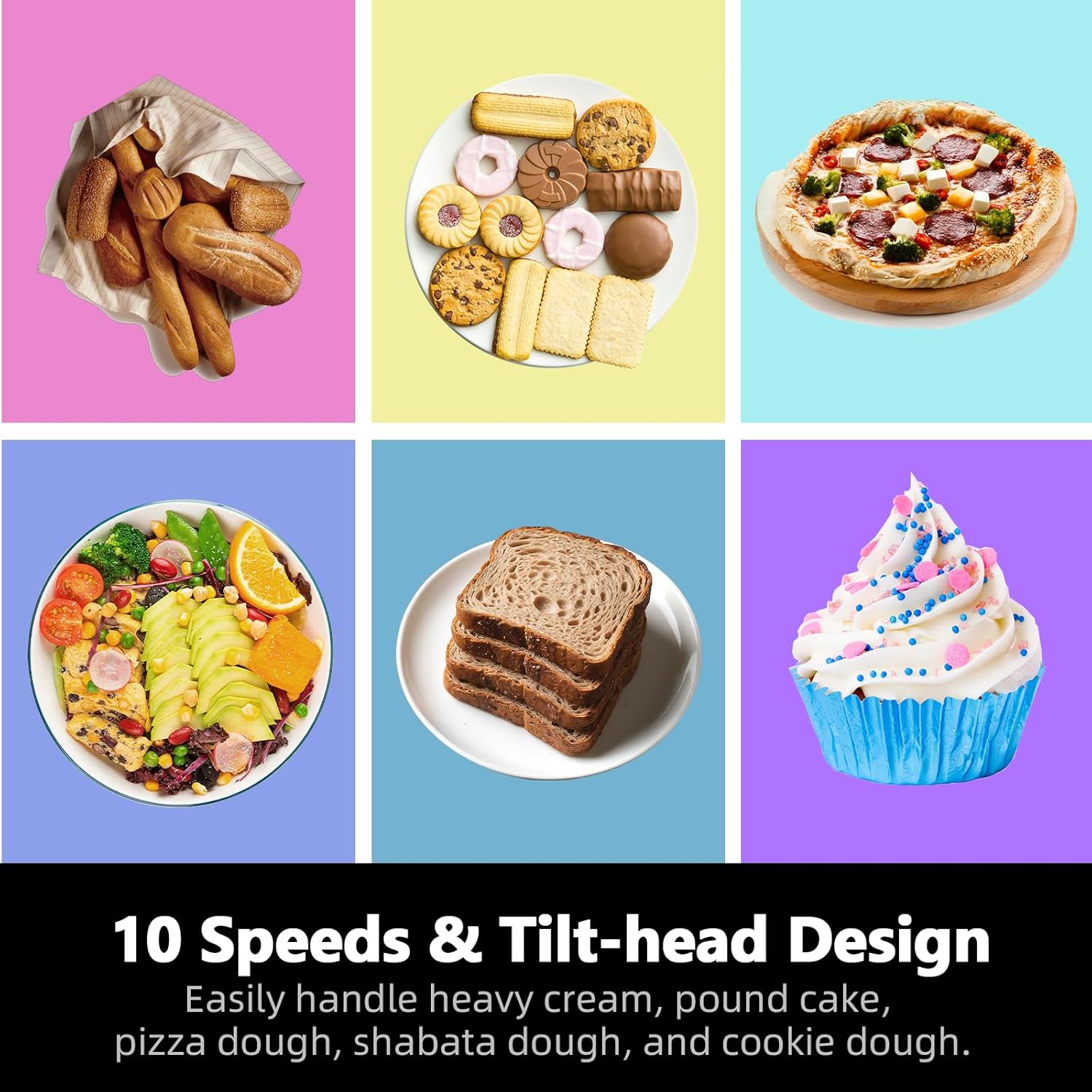 Stand Mixer, Compact & Space-Saving, Stainless Steel Bowl, Unique & Playful Design, Effcient Motor, Dishwasher-Safe Attachments, SM-2549A (Yellow)