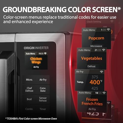 TOSHIBA OptiChef Air Fryer Combo Countertop Microwave Oven with 2.4-Inch Color Screen, Origin Inverter Technology, Smart Sensor, Compatible with Alexa, 1100W, 1.3 Cu.Ft, Silver ML2-STC13SAIT(SS)