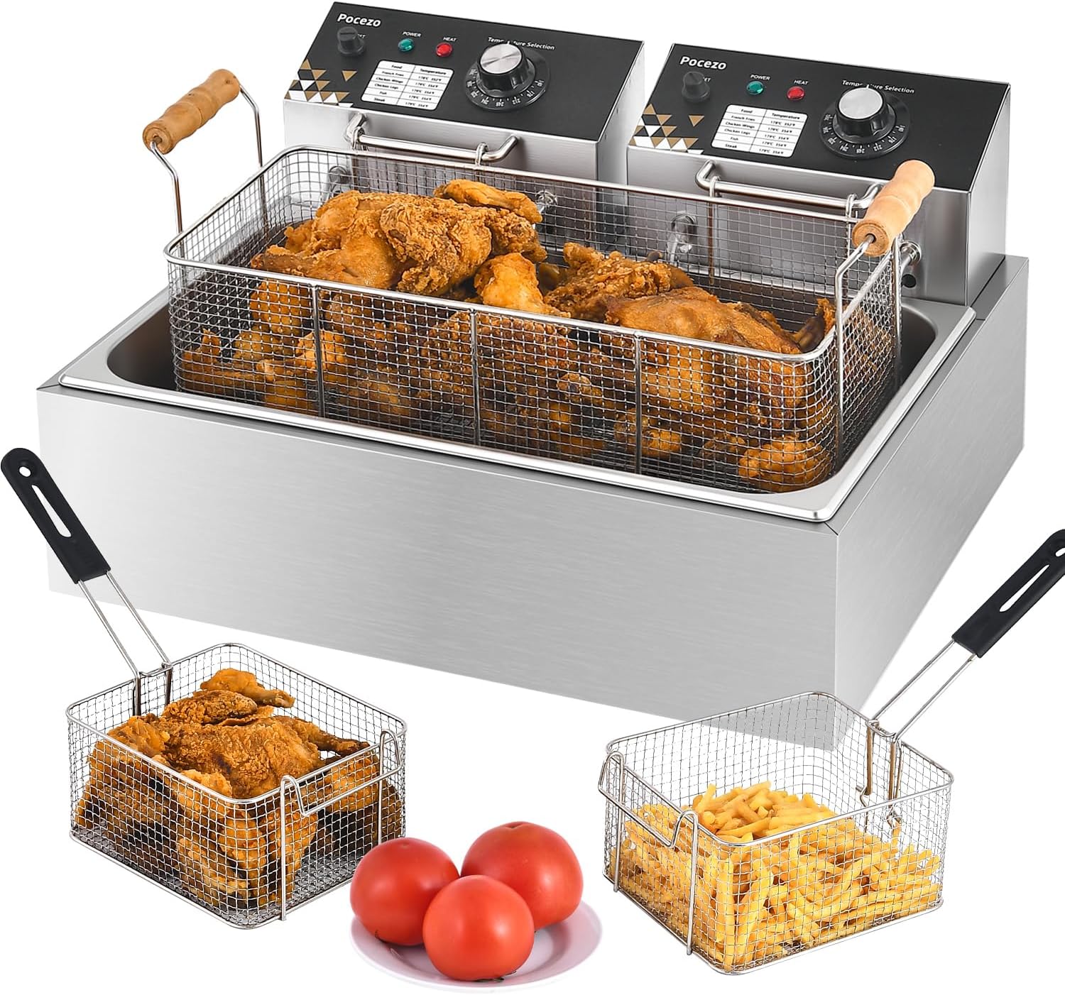 Deep Fryer with Basket, 22.6L/24QT Stainless Steel Countertop Electric Fryer for Home and Commercial Use, Oil Fryer with Temperature Control and Double Overheat Protection
