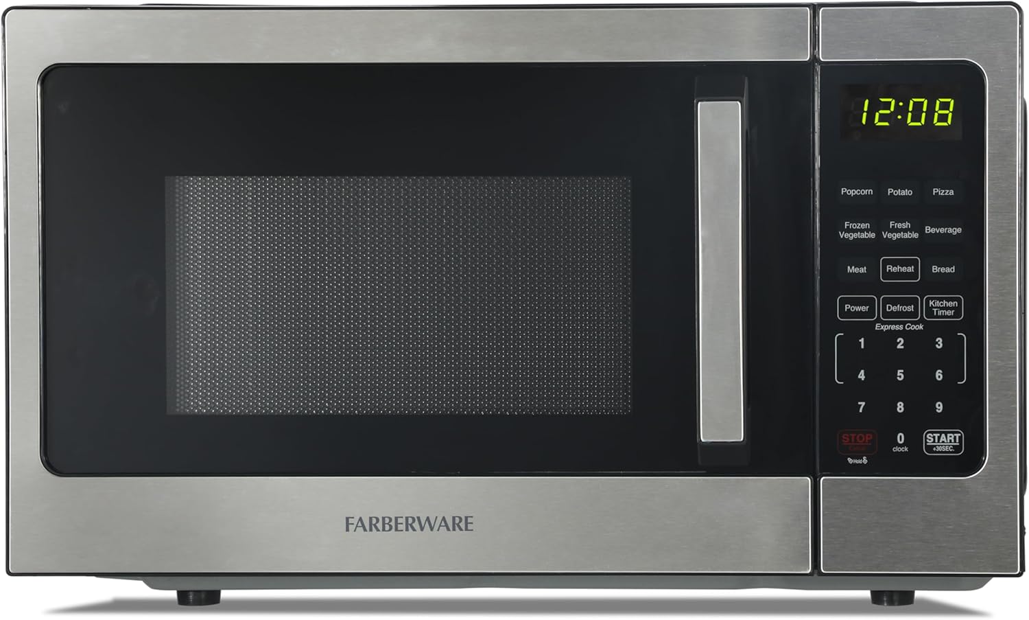 Farberware 0.9 Cu. Ft. Countertop Microwave Oven – 900 Watts Power, Auto Cook Settings, Defrost, Easy Clean and Child Safety Lock - Stainless Steel