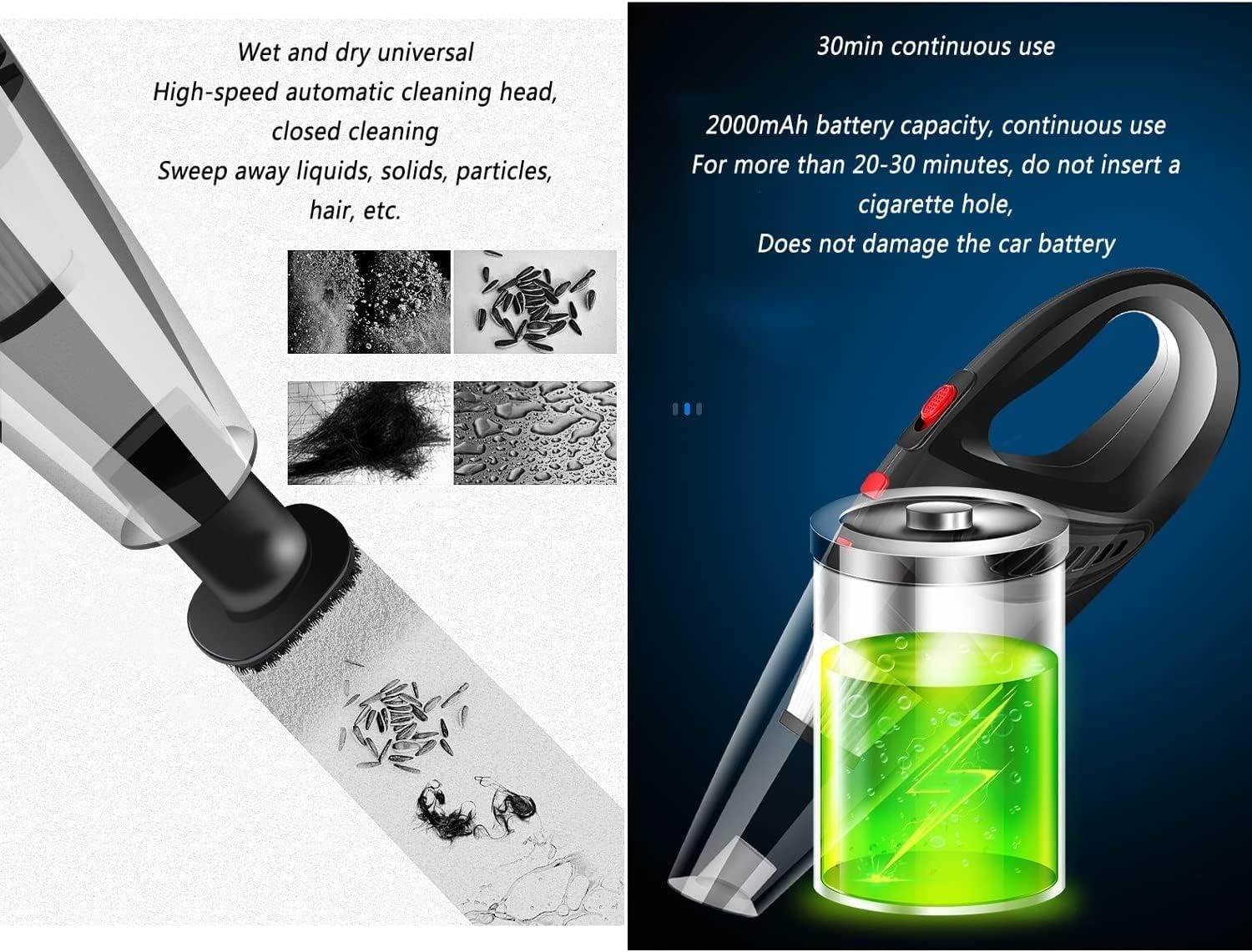 YIORYO Handheld Vacuum Mini Portable Rechargeable Car Vacuum Cleaner Cordless with 6000PA Powerful Suction for Car Home and Office