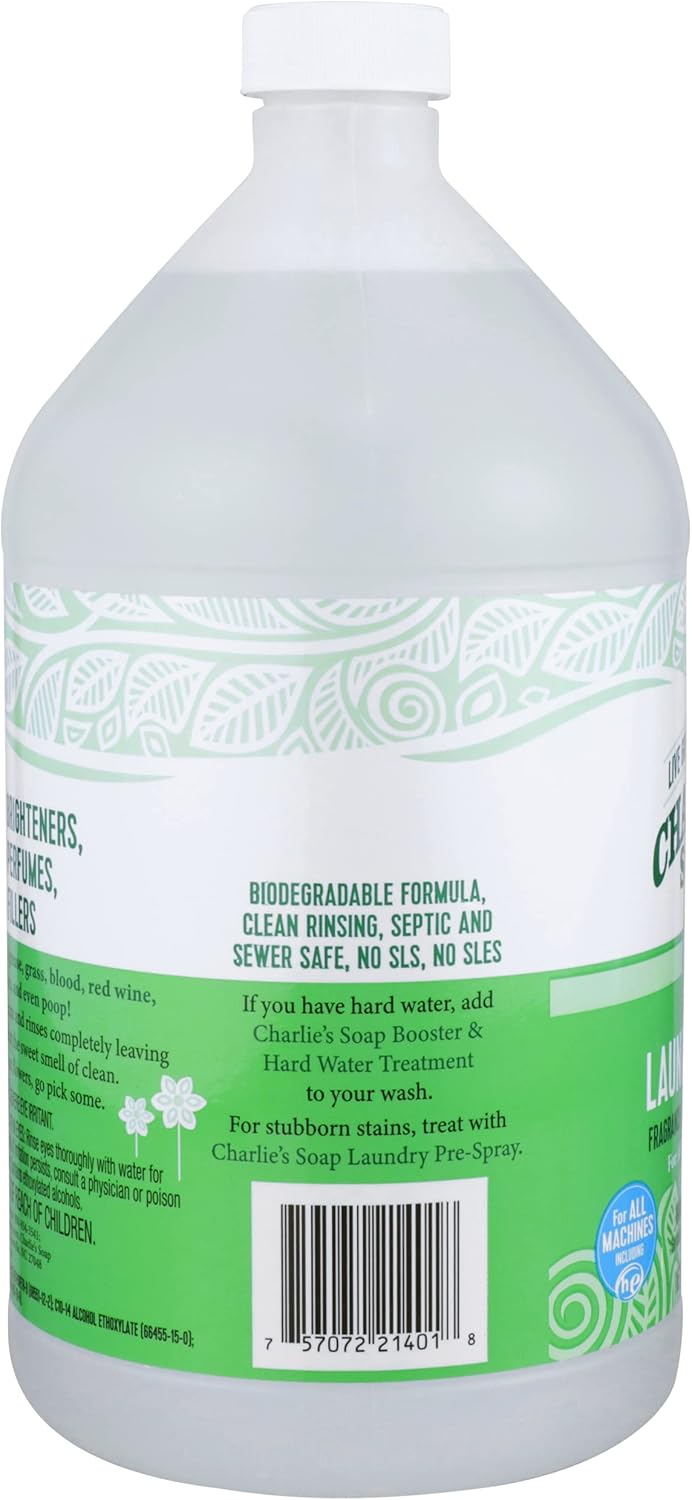 Charlie’s Soap Laundry Liquid with Pump (160 Loads, 1 Pack) Natural Deep Cleaning Hypoallergenic Laundry Detergent – Eco-Friendly, Safe and Effective