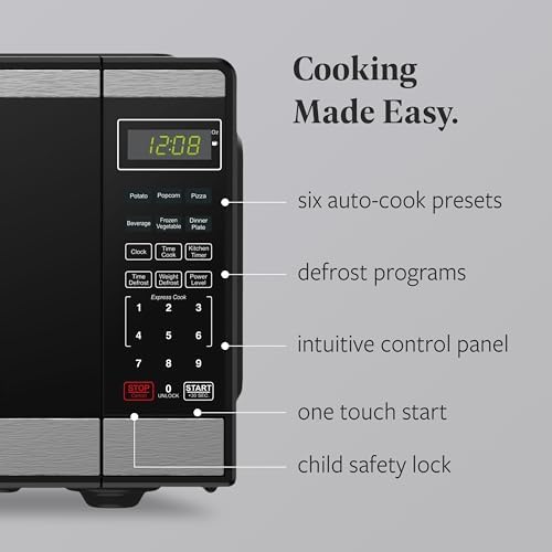 Farberware 0.9 Cu. Ft Countertop Microwave Oven - 900 Watts Power, Auto Cook Settings, Defrost, Easy Clean and Child Safety Lock - Stainless