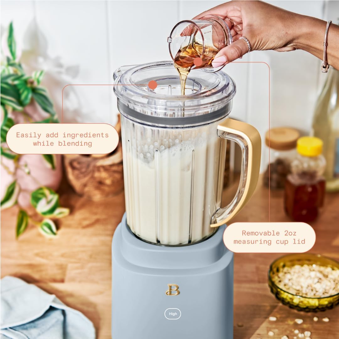 Beautiful PowerExact Blender System, 700W, Touch Display, PrecisionSense Tech, 50oz Tritan Jar + 20oz To-Go Cup, 4 Presets, Ice Crush, Smoothie, Dishwasher Safe, Gold Accents, Cornflower blue