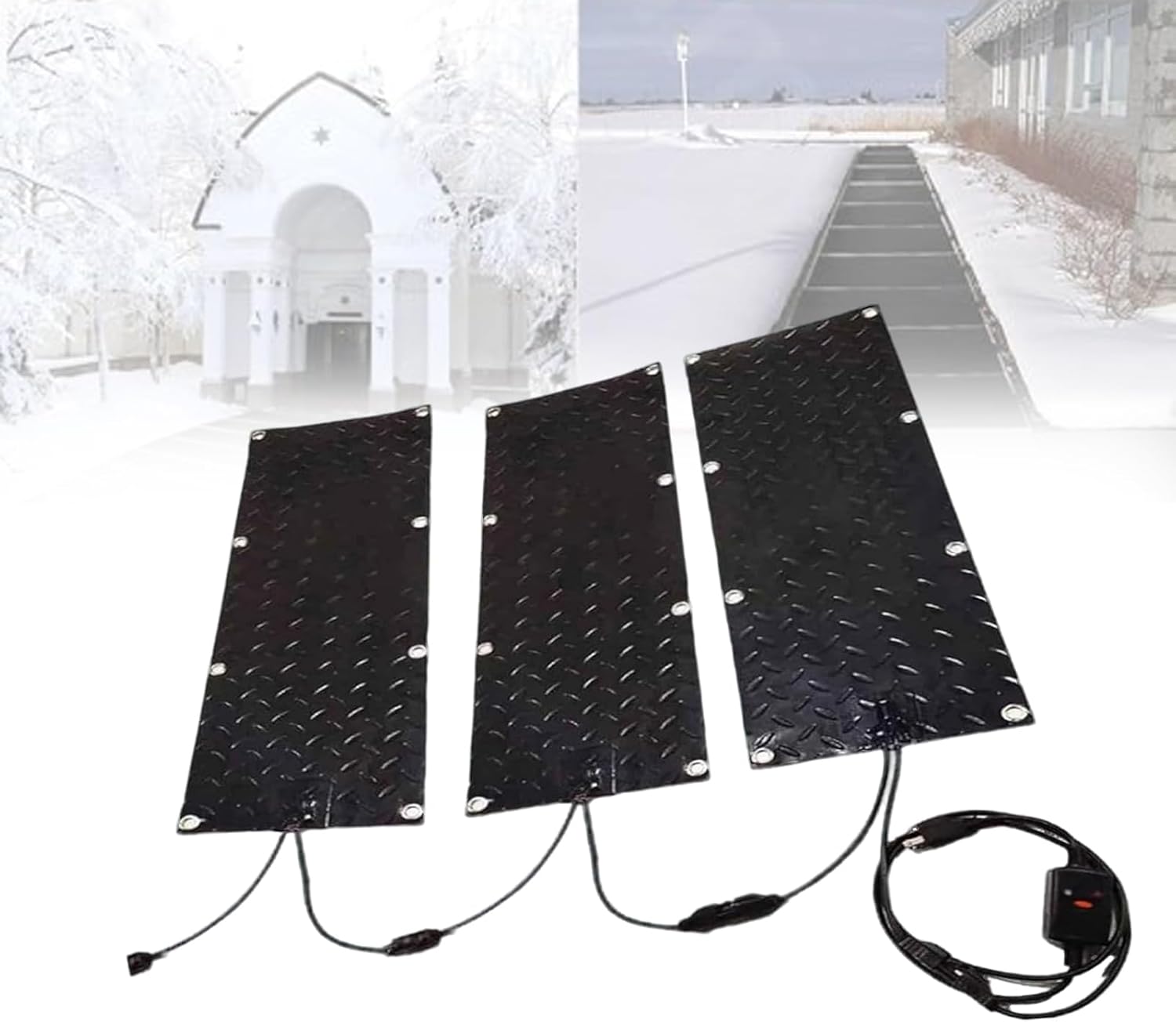 Heated Snow Melting Mats for Entrances 1/2/3/4/5 pcs No-Slip Heating Stair Mats,Heated Outdoor Mat w/5ft Power Cord Melting Mat for Winter Snow Removal,3 pcs,12×36in(30×90cm)