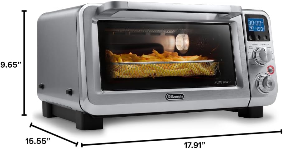 De'Longhi Digital Air Fry Convection Toaster Oven 14L Stainless Steel, Air Fry Oven, 9-in-1, Grills, Broils, Bakes, Roasts, Reheats, Keep Warm, Non-Stick, Scratch-Resistant Interior, 1800-Watts