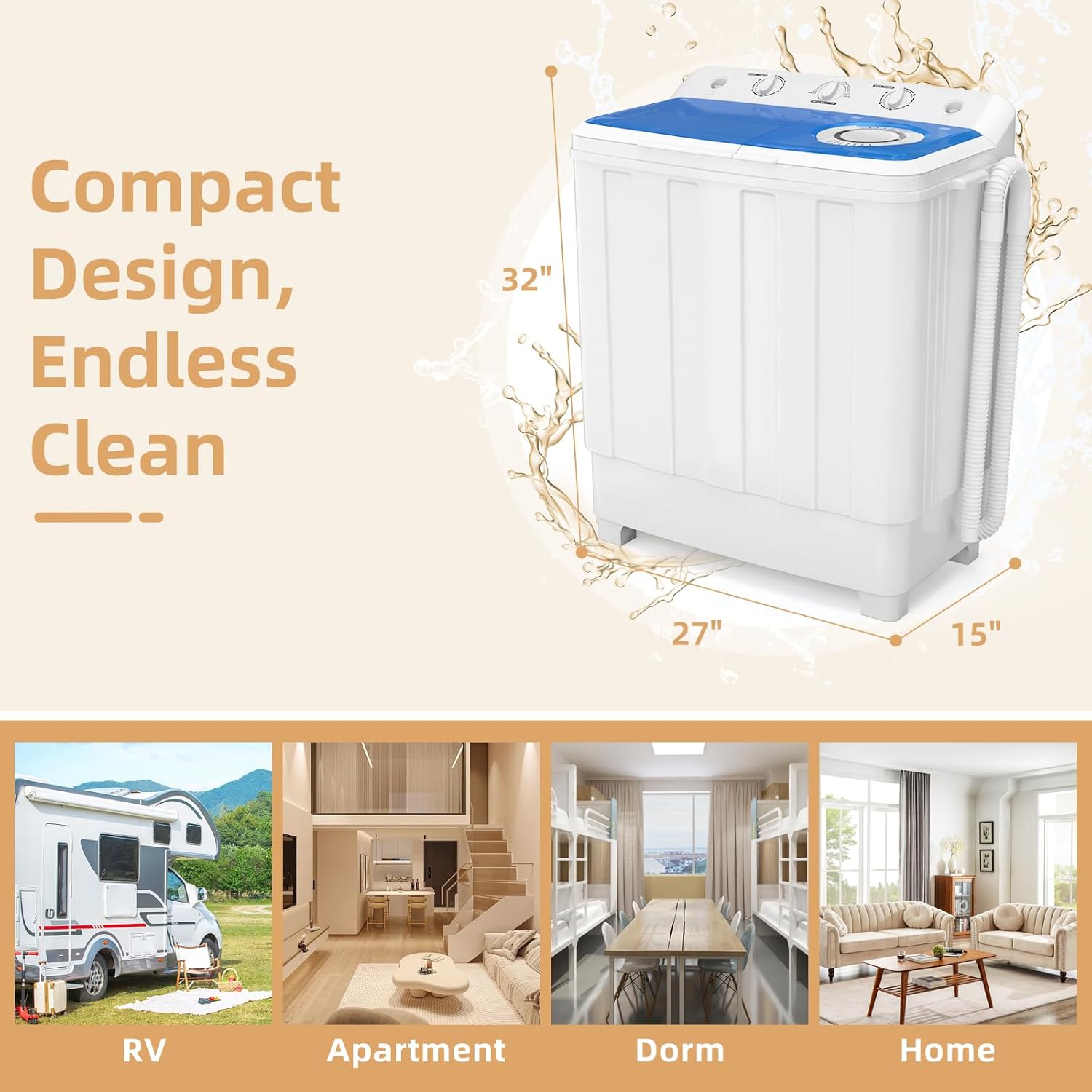 Zynkez Portable Washing Machine, 28Lbs Compact Twin Tub Laundry Washer with Built-in Drain Pump, Semi-Automatic 18Lbs Washer and 10Lbs Spinner Combo for Apartments, Dorms, RVs