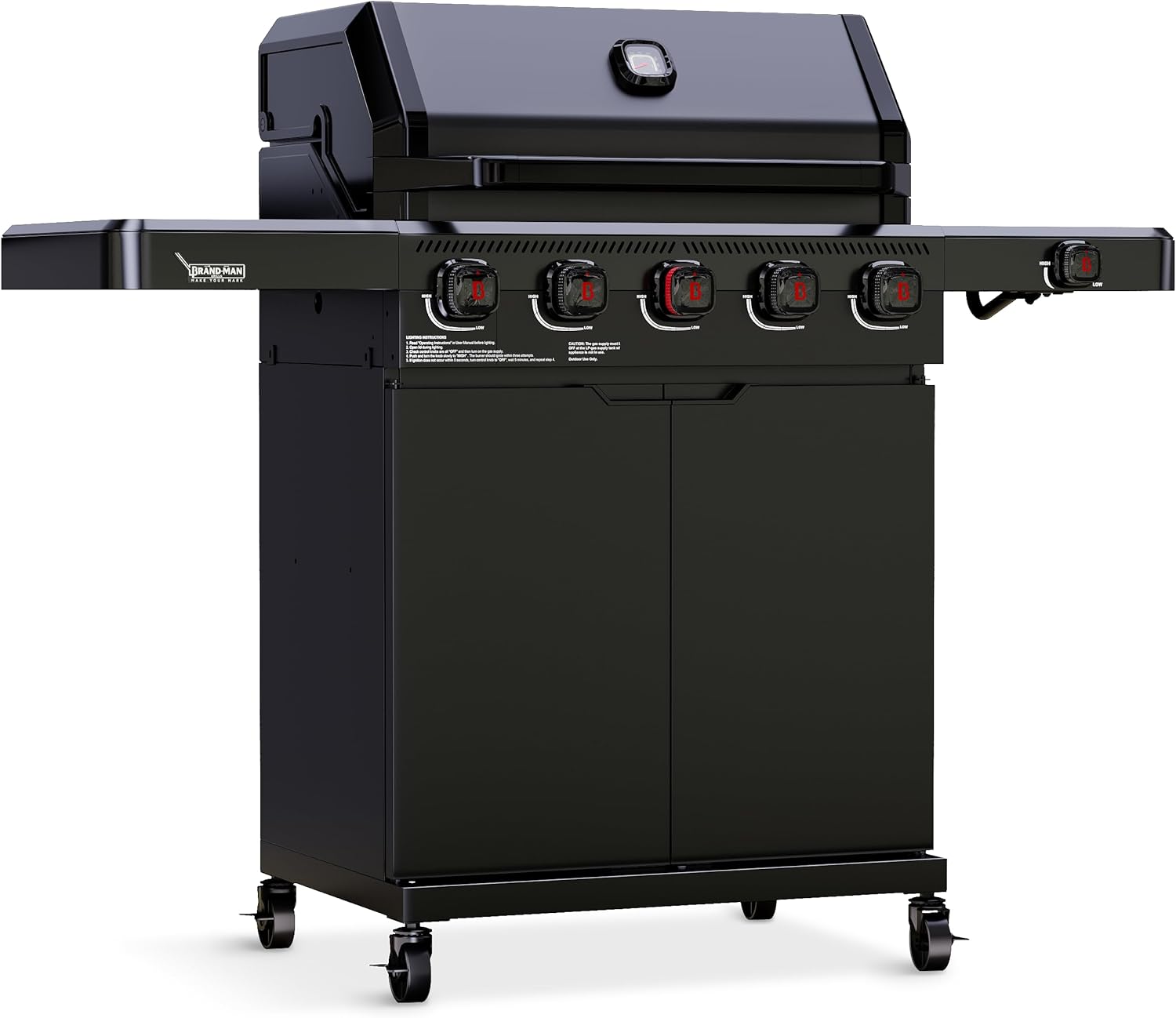 Brand-Man PRO 5-Burner Propane Gas Grill,14000 BTUs Searing Zone with Infrared-Mesh, Porcelain-Enameled Cast Iron Grates and Griddle, Side Burner & Natural Gas Convertible for Outdoor Barbecue Cooking