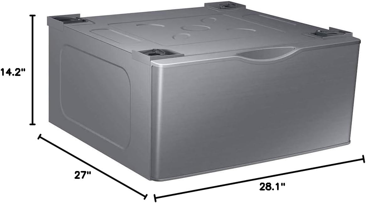 SAMSUNG 27-Inch Washer Dryer Pedestal Stand w/ Pull Out Laundry Storage Drawer, Stainless Steel, WE402NP/A3, Platinum