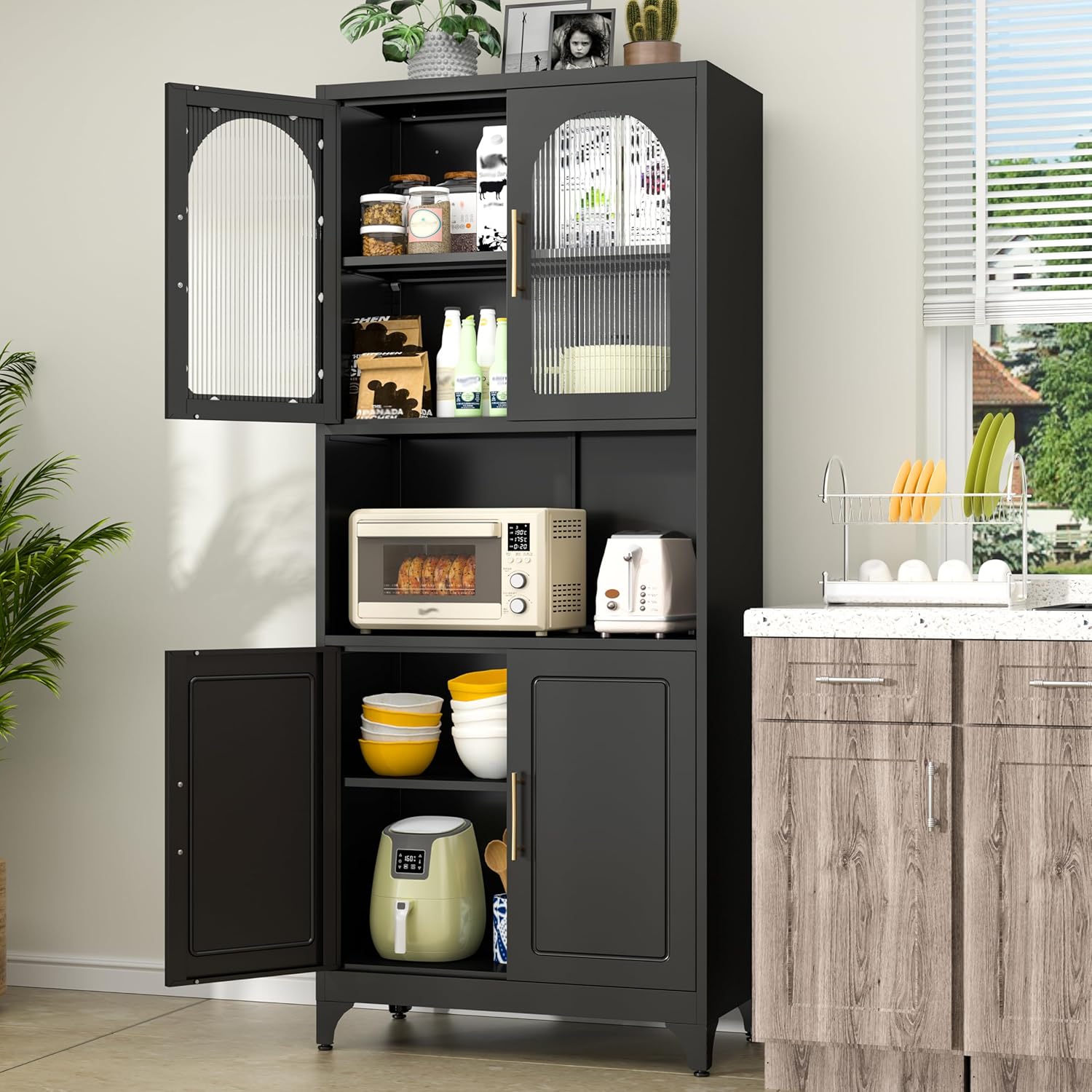 Metal Kitchen Pantry Storage Cabinet，75