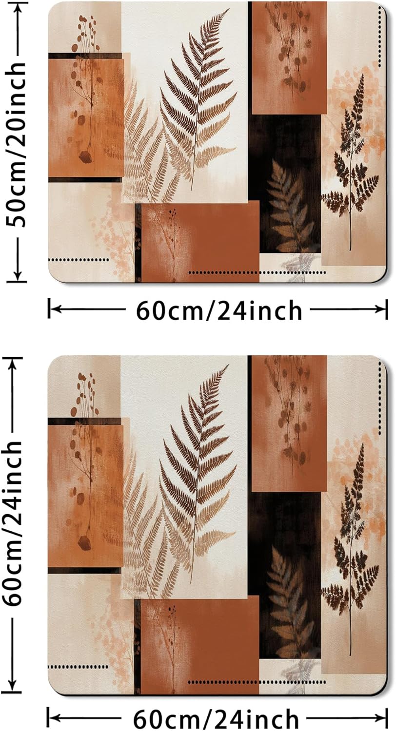 Botanical Washer Dryer Top Protector Mat, Warm Earthy Botanical Print Laundry Machine Covers, Fall Decor Rubber Anti-slip Waterproof Washer And Dryer Mats for Laundry Room 24x24 Inch