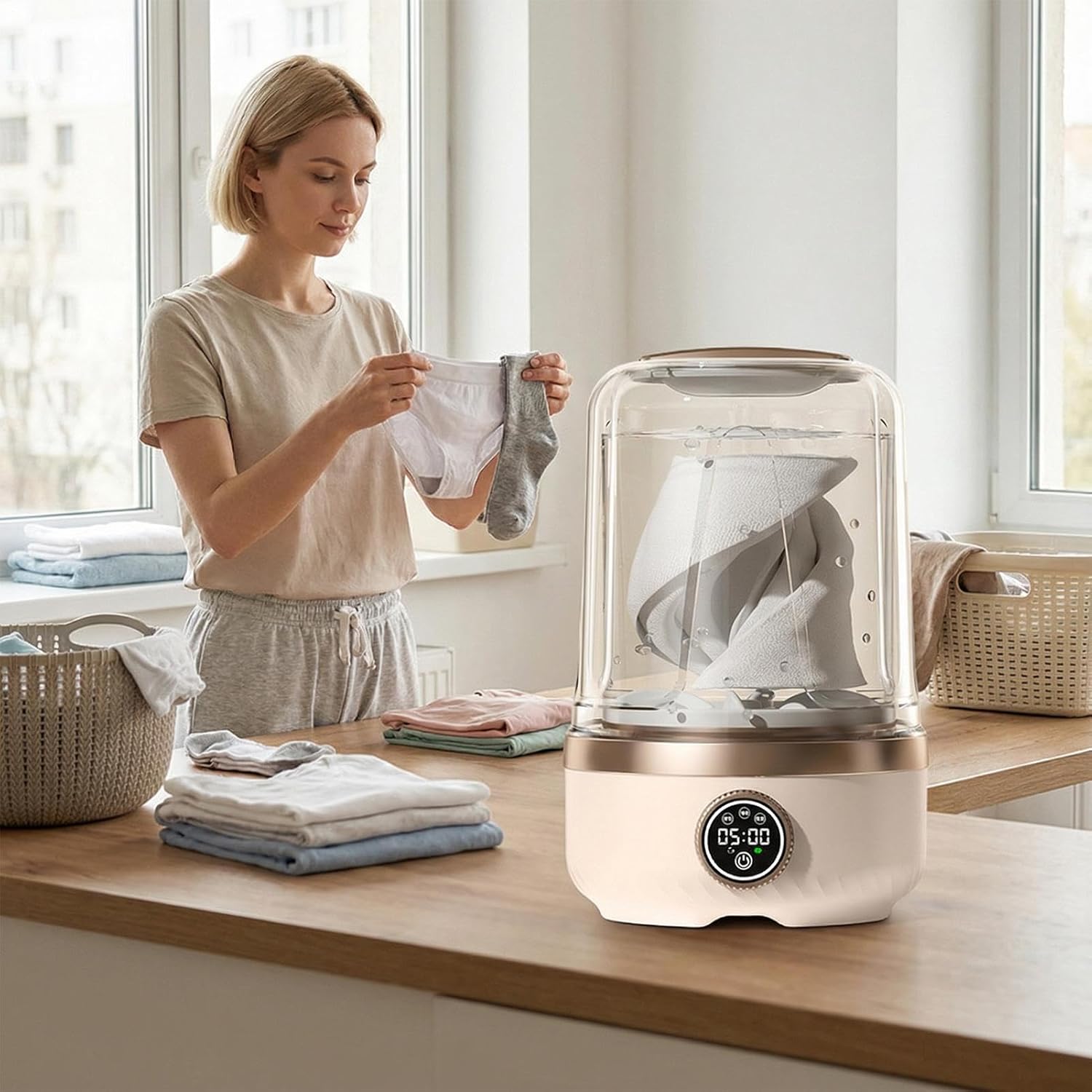 3 Gear Rechargeable Clothing Washer, 2L Rechargeable Panty Washing Machine, Small Portable Socks Cleaner, High Frequency Vibration Agitation, Laundry Appliances, Compact Travel Gear