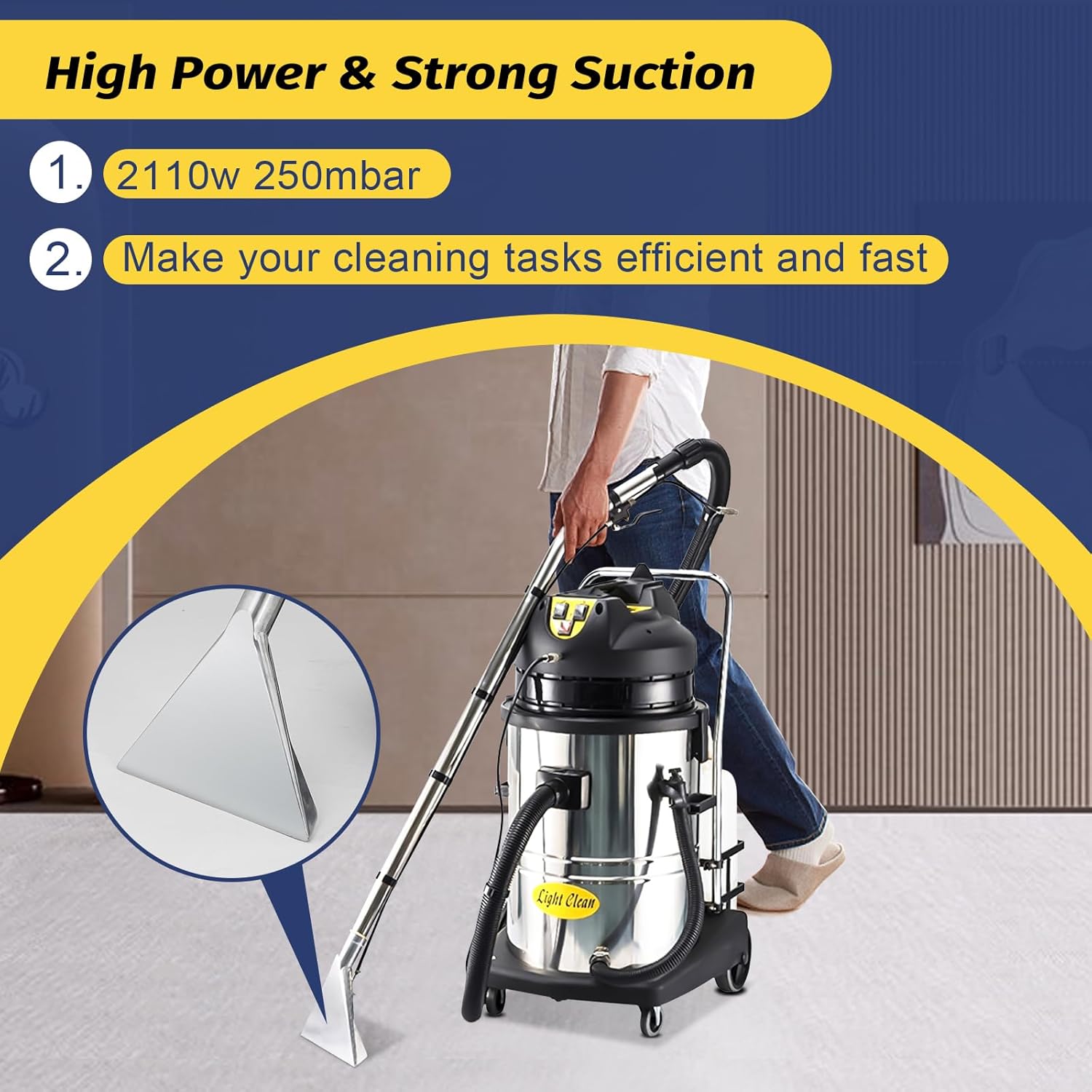 60L/15.85Gal Commercial Carpet Cleaning Machine, 3 in 1 Professional Upholstery Cleaner Machine Vacuuming And Water for Wet Dry for Carpet Sofa Curtain, 2110W