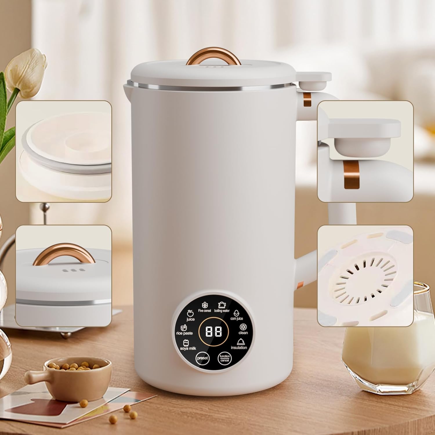 Nut Milk Maker Machine, 34oz(1000ml) Multi Functional Homemade Almond, Oat, Coconut, Soy, Plant Based Milks and Non Dairy Beverages, Automatic Soy Milk Maker with 12H Pre Set/Auto Clean/Keep Warm/Boil