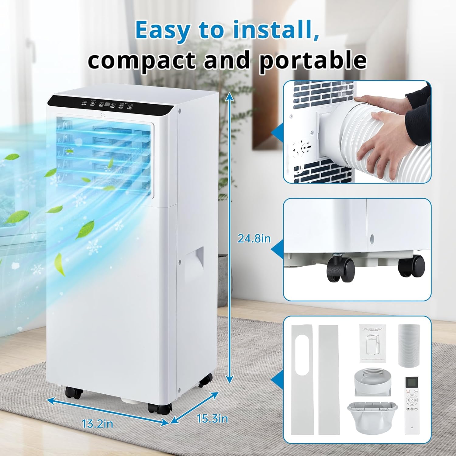 Coolness with Portable Air Conditioner - 8000 BTU Cooling Power, Quiet Operation, Dehumidifier, Sleep Mode, and Remote Control