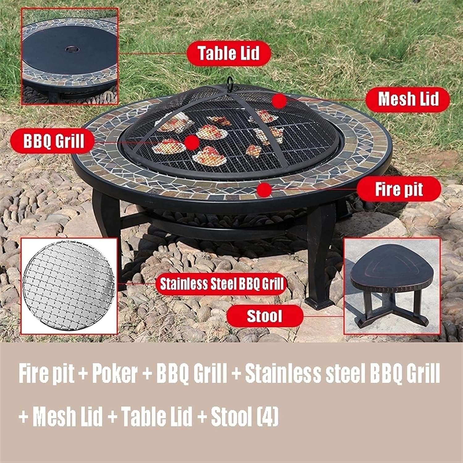 Fire Pits Outdoor Outdoor Fire Pit, Garden Party BBQ Cooking Fire Pit Barbecue Stove Stool Kit, New Home