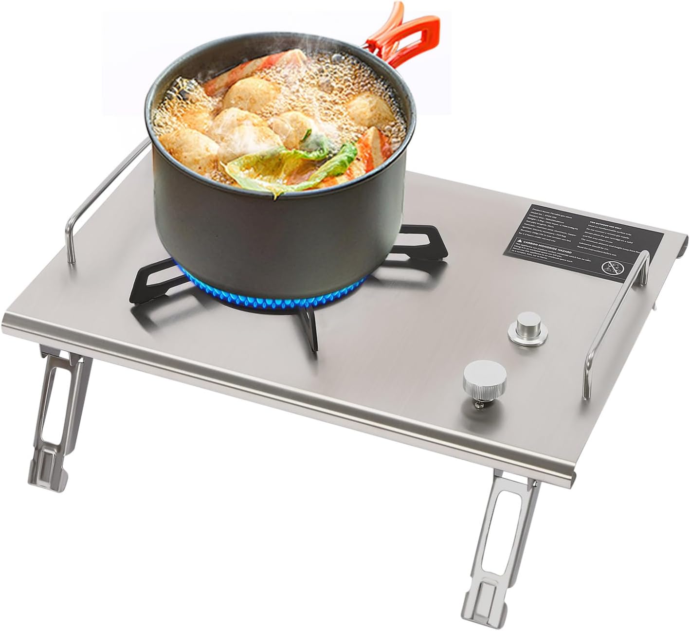 Foldable Camping Stove, 13,648 BTU, Desktop Embed Folding Single Burner Gas Stove with 4 Legs amd Carrying Handle for Outdoor Cooking, Hiking, Camping, Silver