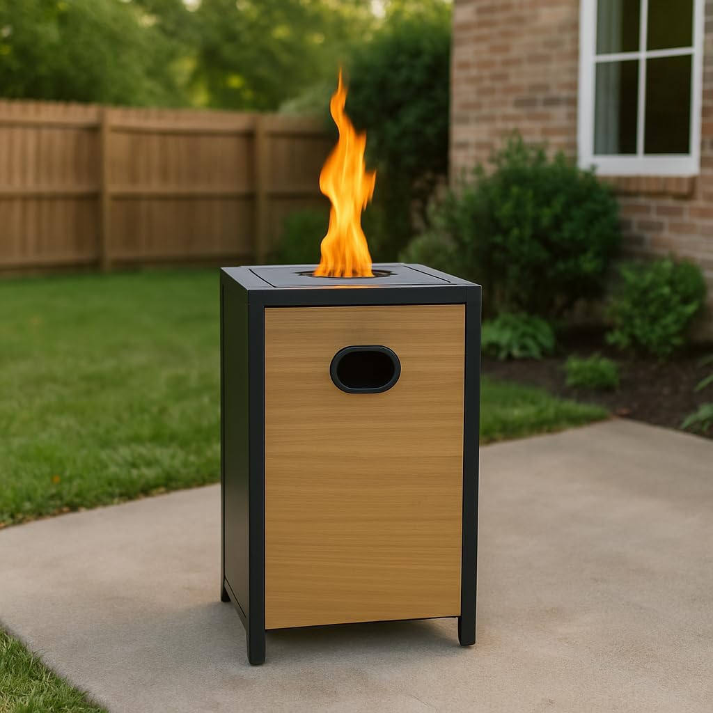 Tapered Square Outdoor Propane Gas Fire Pit Table 40,000 BTU Propane with Glass Bead Filler