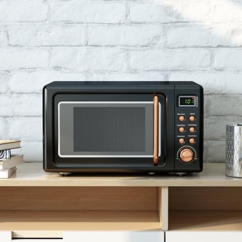 Retro 0.7 Cu.ft Countertop Microwave Oven with LED Display - 700W, Glass Turntable, Rose Gold