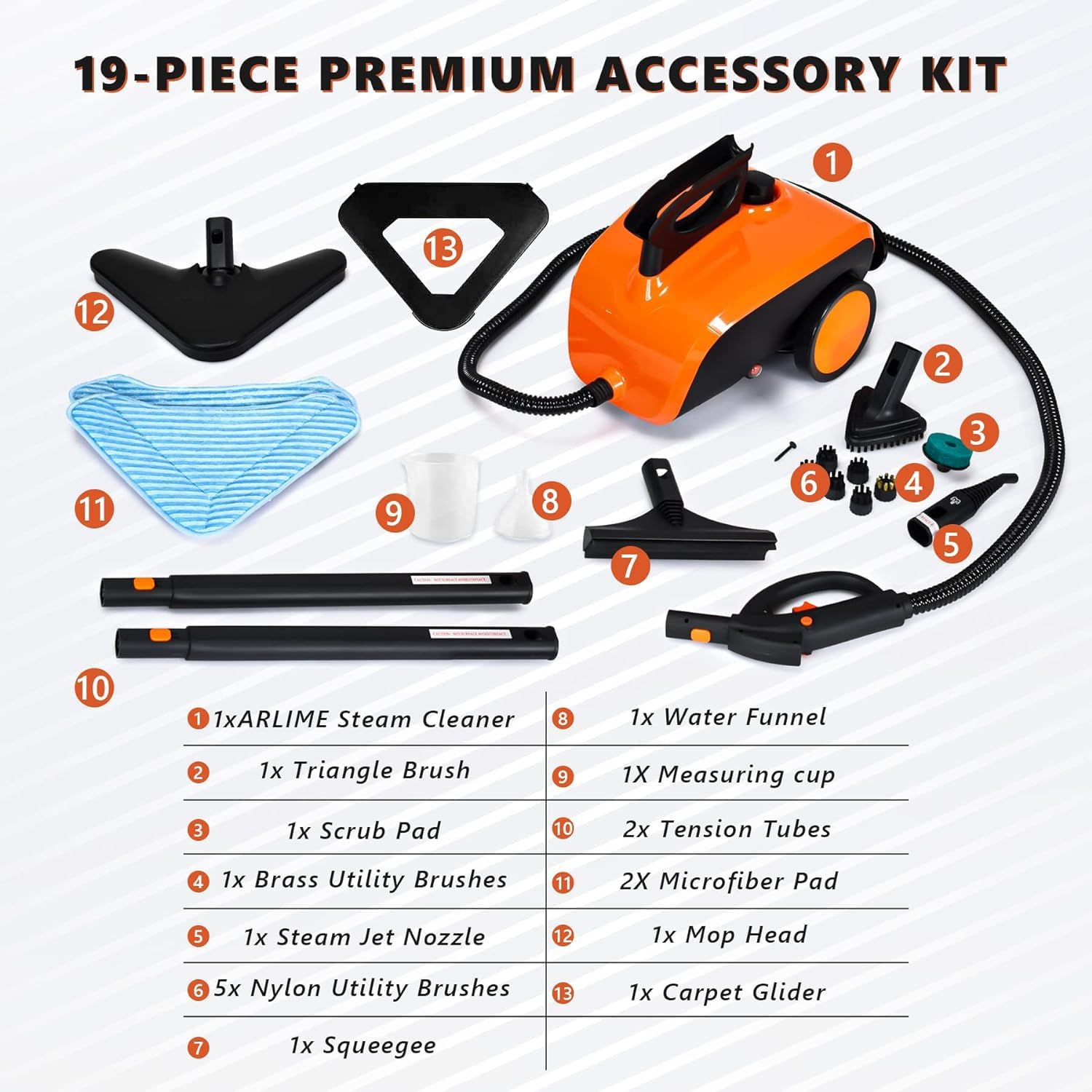 ARLIME Multi-Purpose Steam Cleaner with 19 Accessories, Household Rolling Steamer Cleaning Mop for Carpet, Cars, Floors W/ 1.5L Tank & Extra-Long Power Cord