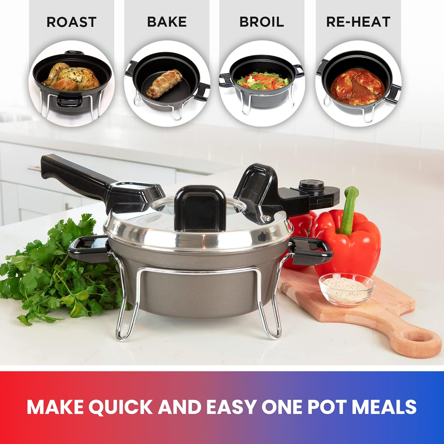 Total Chef Czech Cooker The Ultimate Electric Oven with Adjustable Thermostat Versatile Cooking Options Efficient Heating Non-Stick Pot Portable Design and Heat-Safe Stands