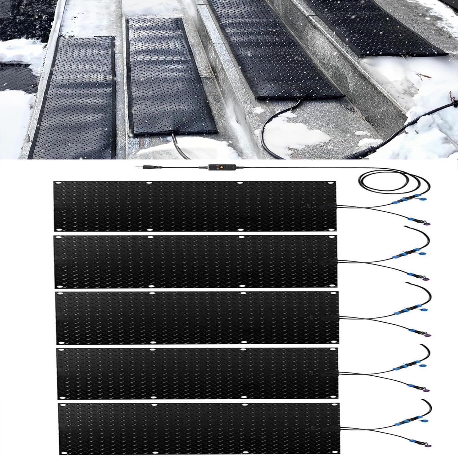 Heated Snow Melting Mats for Entrances - 1/2/3/4/5 pcs Snow and Ice Melting Mat for Winter Outdoor Stairs, Steps, Doorways, Walkways, Driveway for Extra Traction, W(5 Pcs-10x48in/(25.4x120cm))