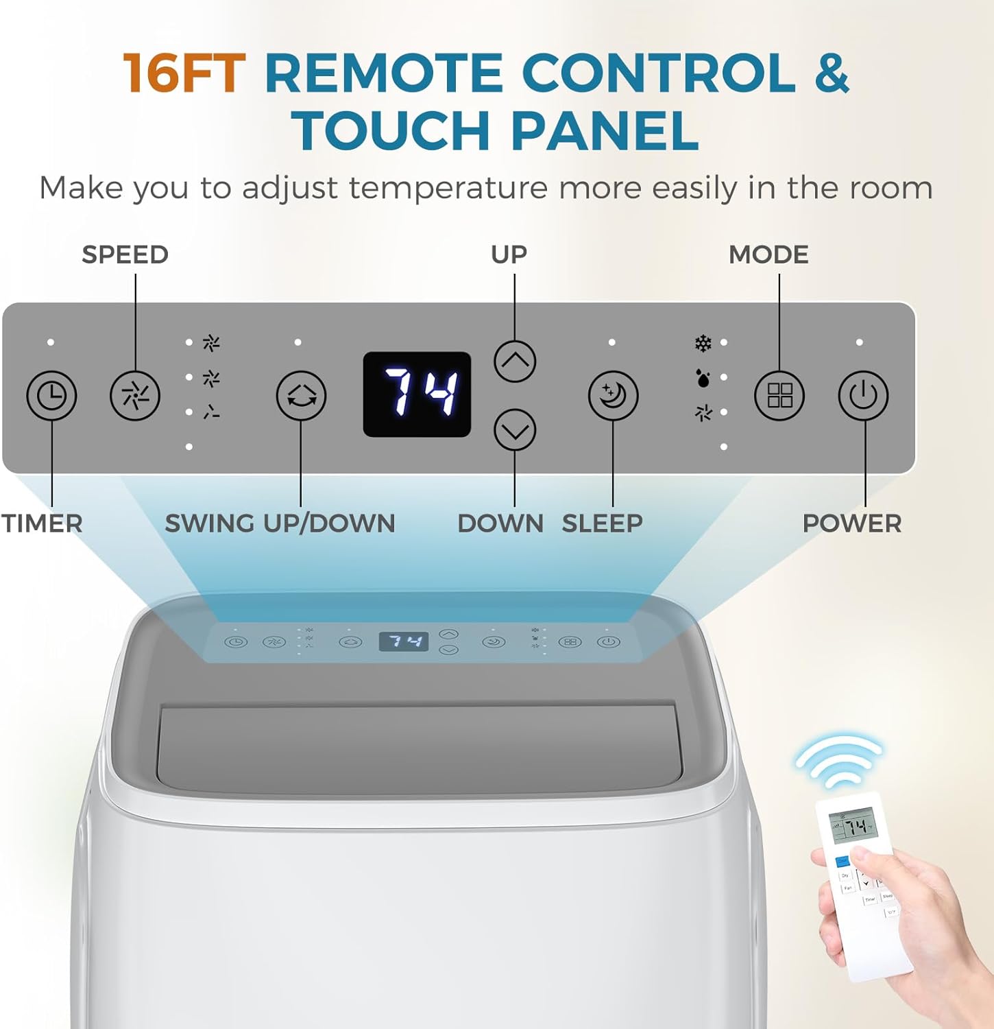 13000 BTUs Portable Air Conditioner with cooling/dehumidification/fan/sleep mode, 4-IN-1 Portable AC with 24H Timer & Remote Control & Window Kit