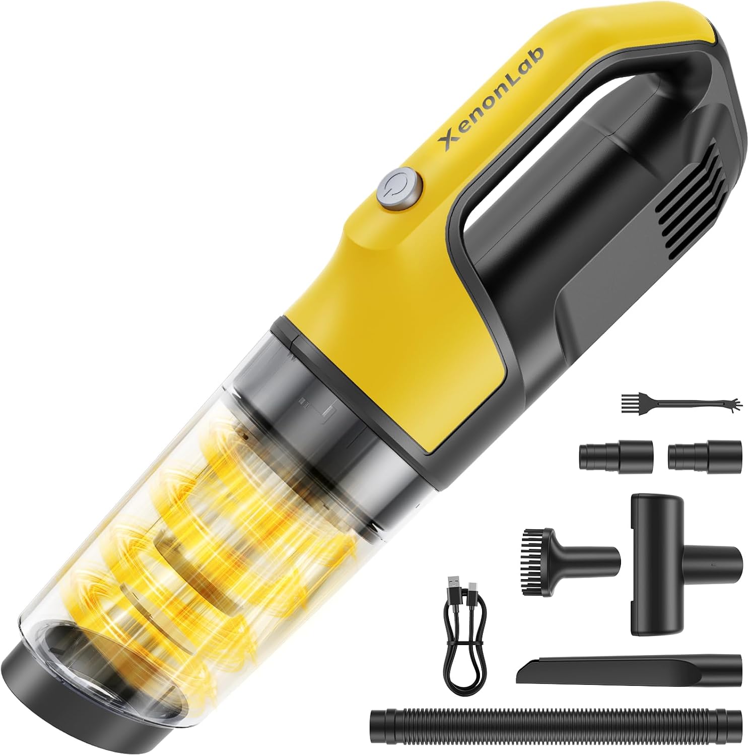 Handheld Vacuum Cordless 1.1 Pounds Car Vac 10000PA Hand Held Vacuums 4-in-1 Hand Vac Cordless Rechargeable HEPA Filter Large Capacity Dust Cup for Car Office Home Pets Hair (Yellow)
