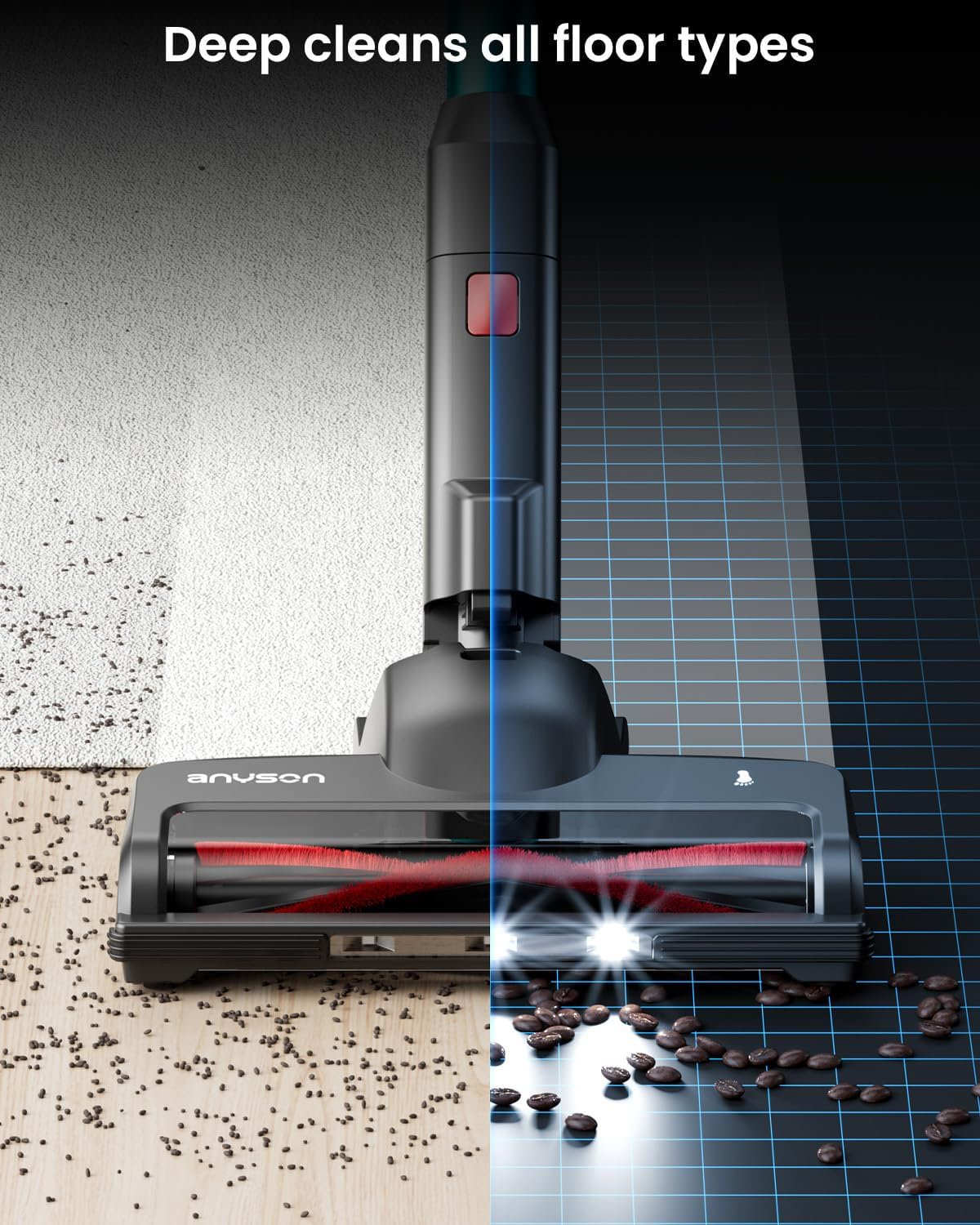 Cordless Vacuum Cleaner, 550W/45KPa Cordless Vacuum, 65 Mins Run Time, Self-Supporting Design,Stick Vacuum with OLED Display and Anti-Tangle Brush for Home, Carpets, Hard Floors and Pet Hair