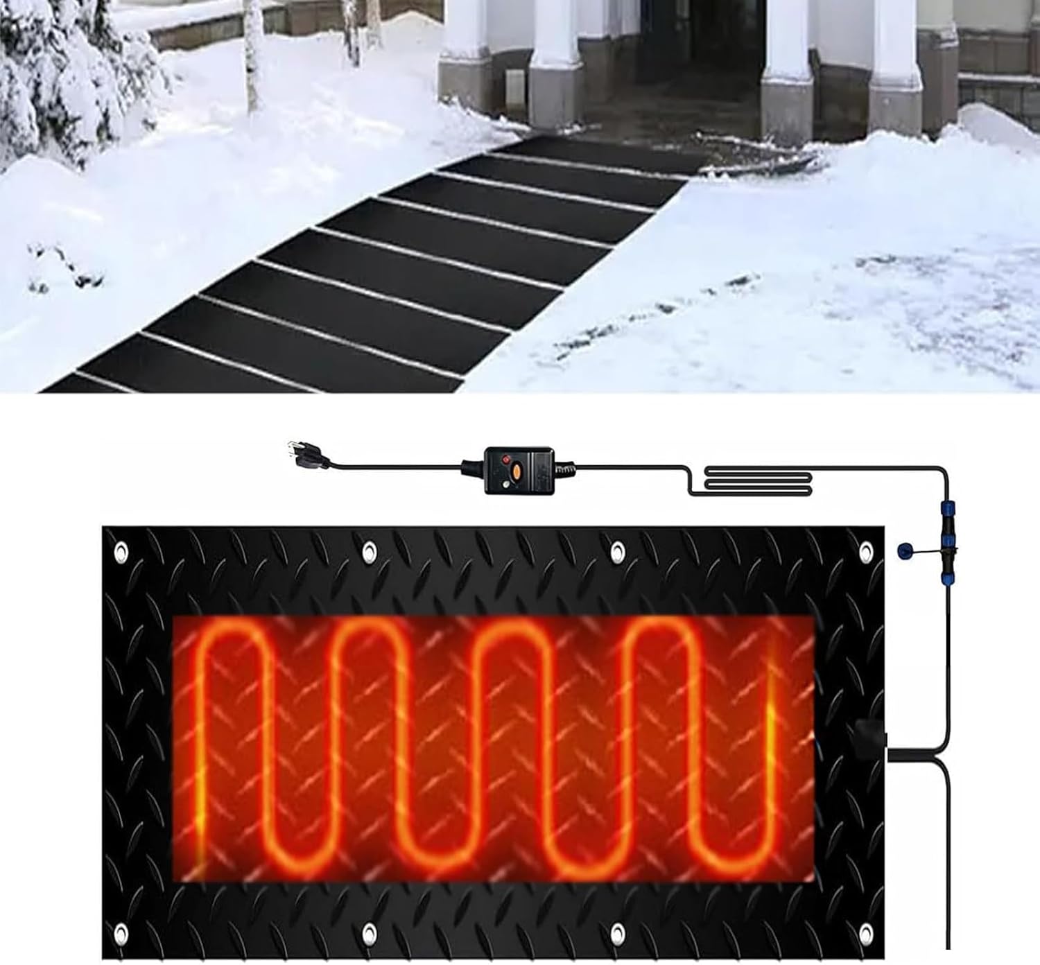 Snow Melting Walkway Mat, Non Slip Rubber Heated Mat with Power Cord, Heated Mats for Winter Snow Removal, for Winter Outdoor Stairs, Steps, Doorways(1 Pcs,30x120cm/12x48in)